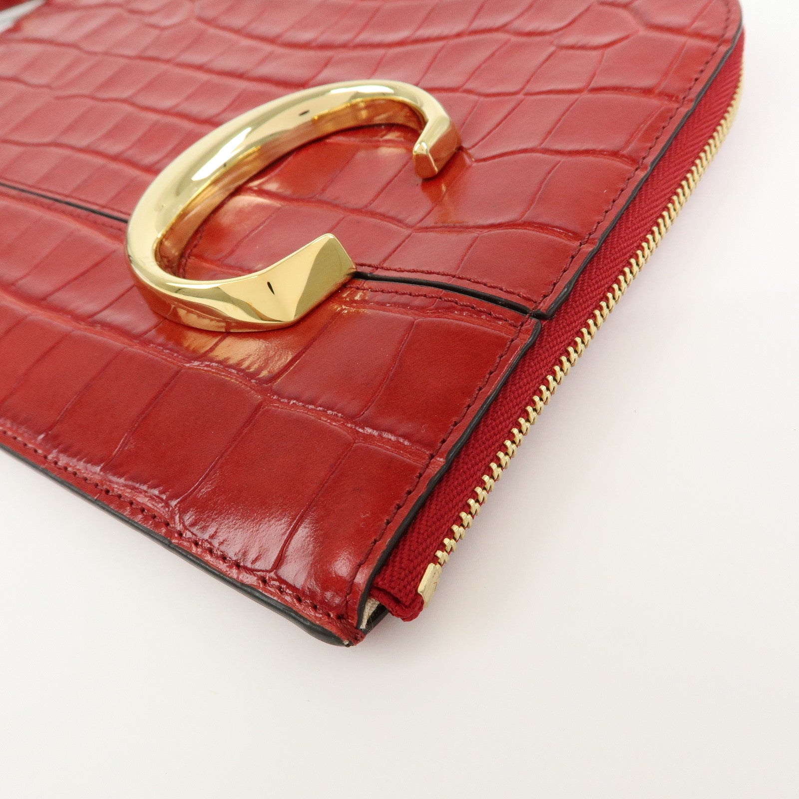 Chloe See By Chloe Embossed Leather Clutch Bag Flat Pouch Red