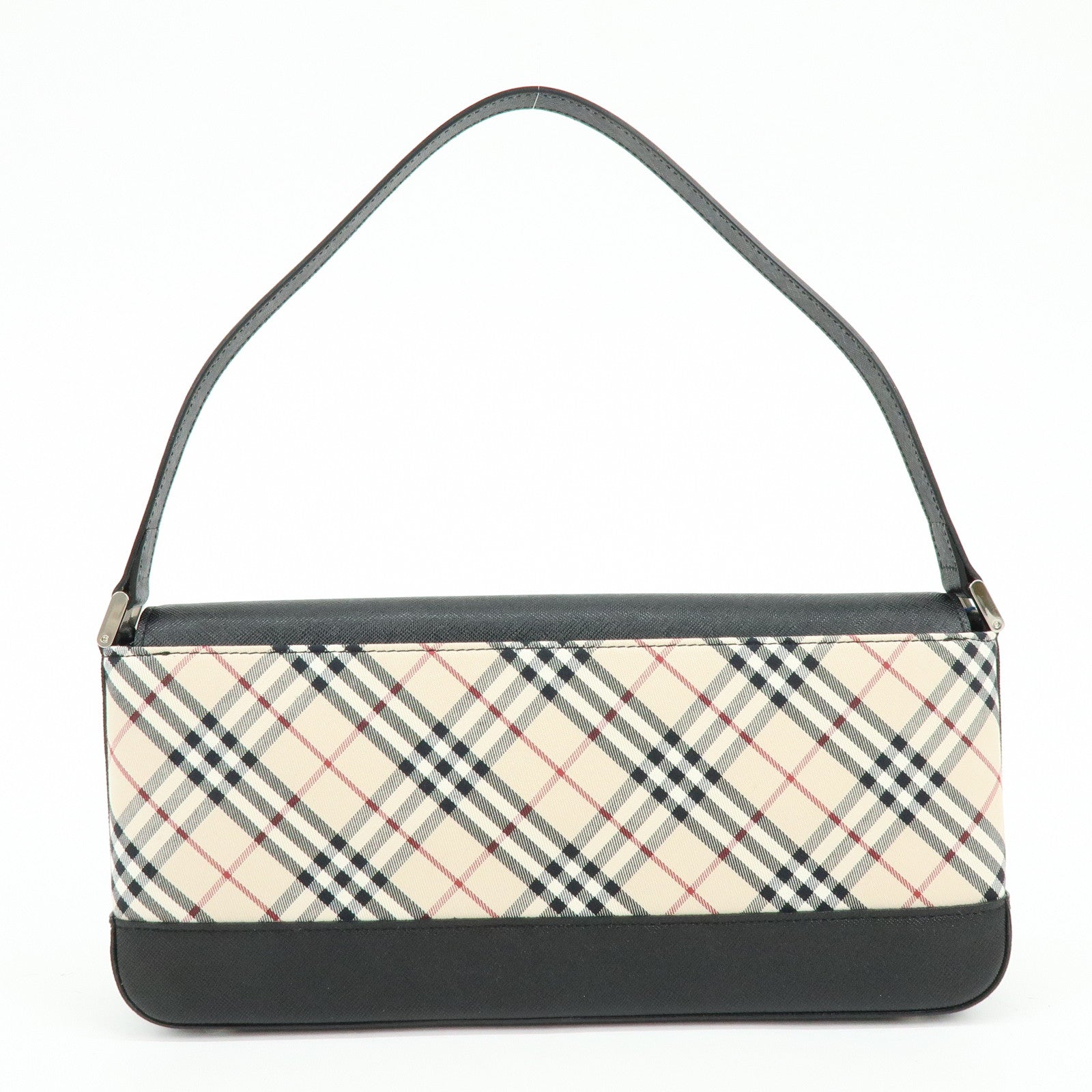 BURBERRY Nova Plaid Canvas Leather Shoulder Hand Bag Beige Black