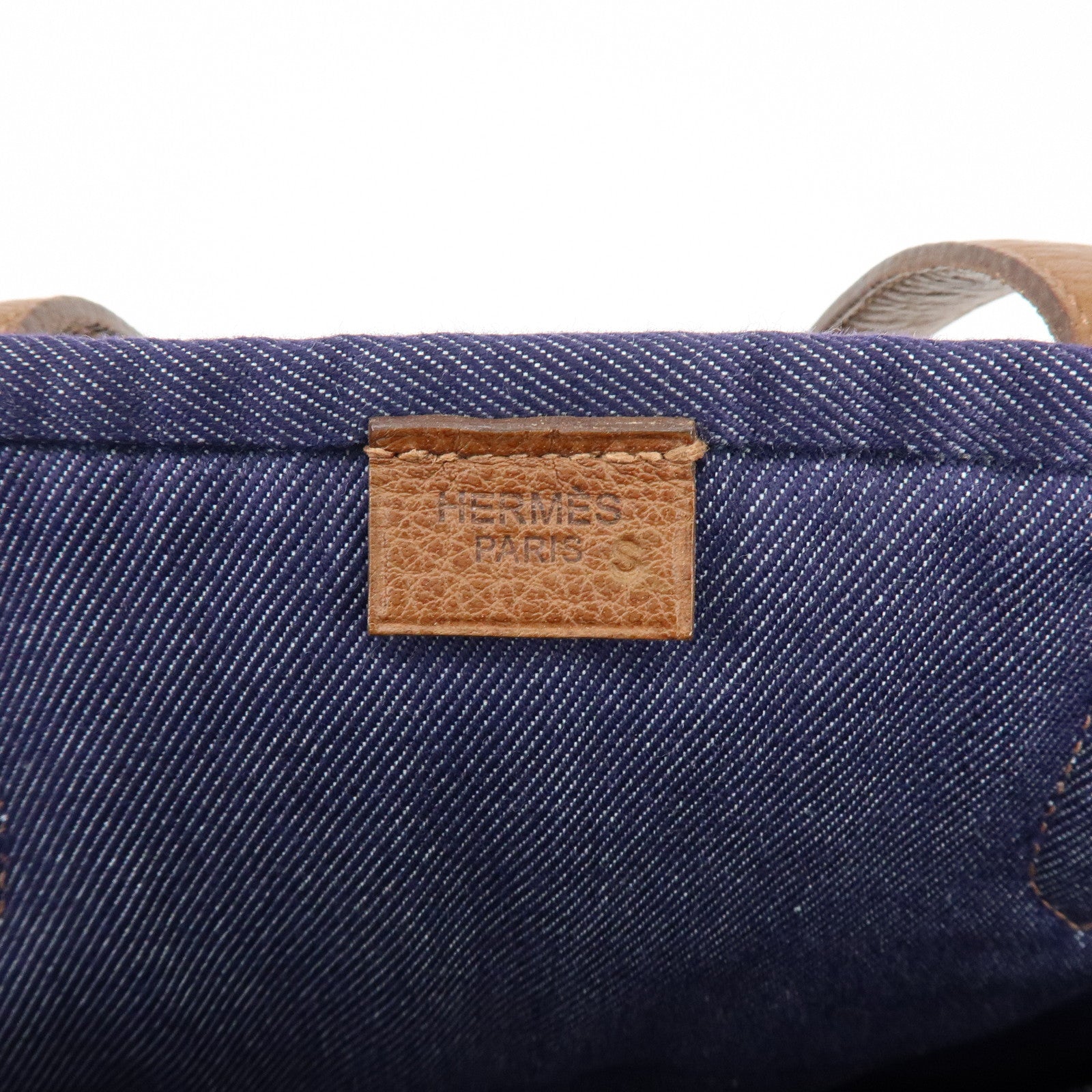 HERMES Calicut Canvas Leather Tote Bag L Stamped Navy Brown