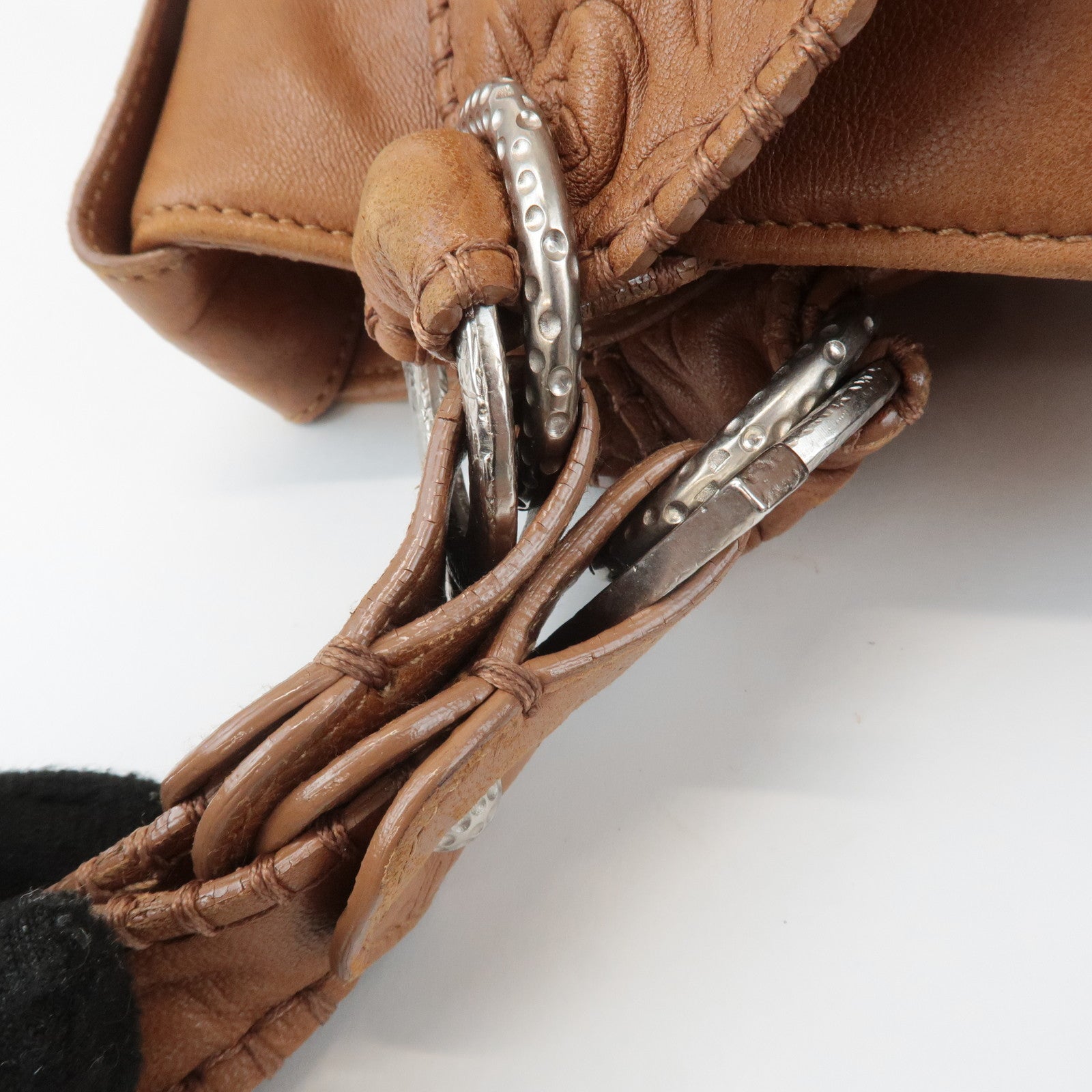 Ferragamo Ganchini Leather Shoulder Bag Hand Bag Brown Used