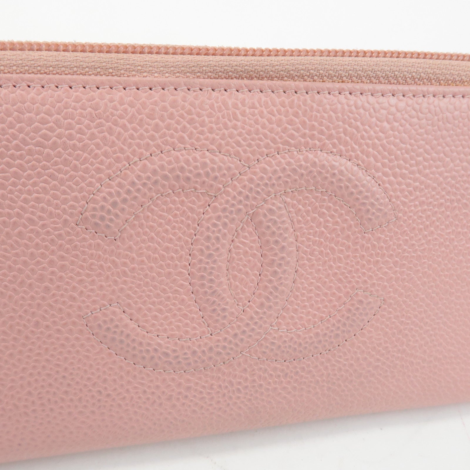 CHANEL COCO Mark Caviarskin Zip Around Long Wallet Pink A50071 Used