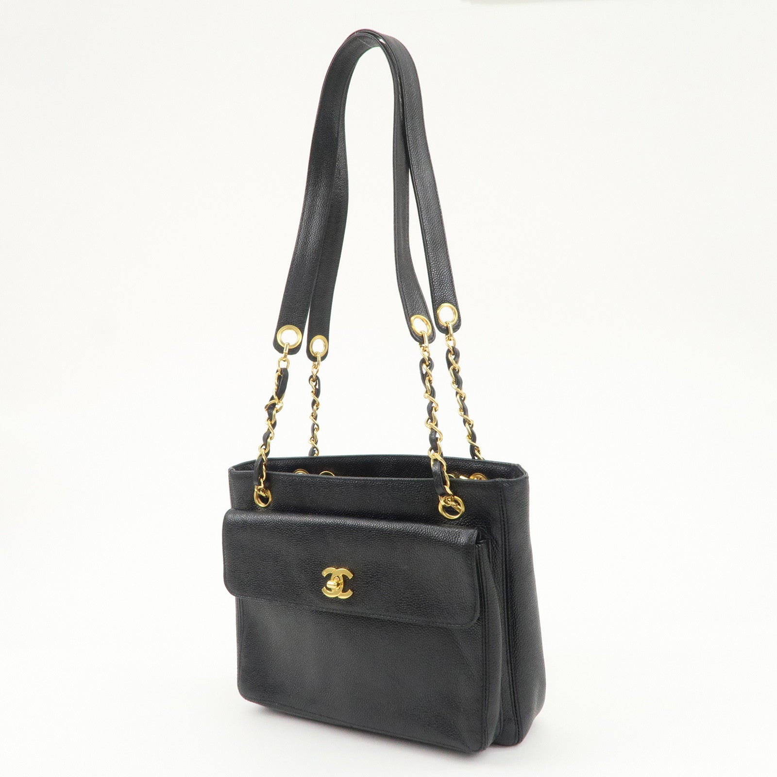 CHANEL COCO Mark Caviarskin Chain Tote Bag Black