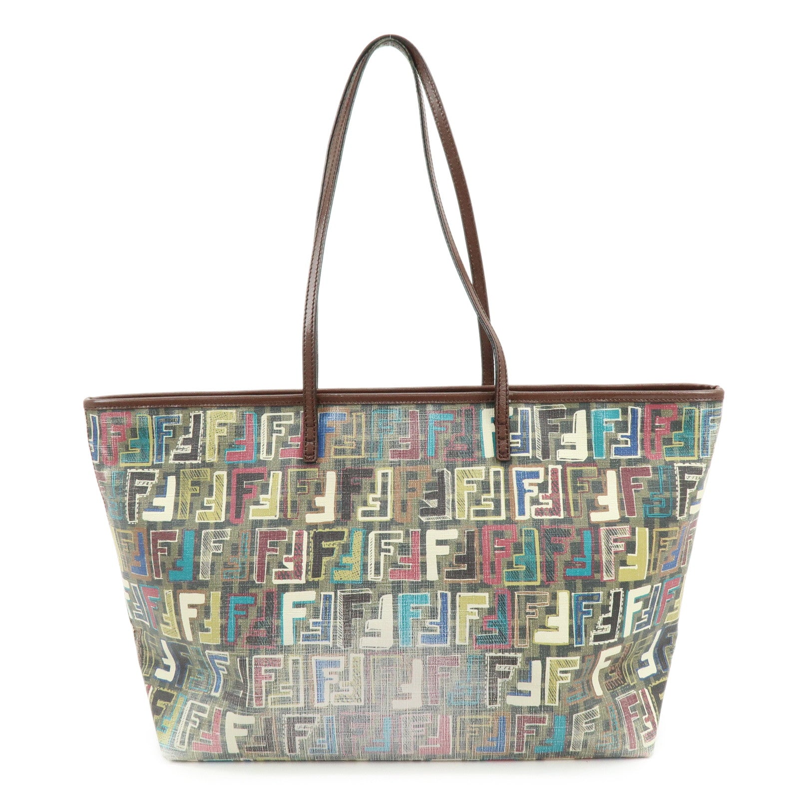 FENDI Zucca PVC Patent Leather Tote Bag Brown Multicolor 8BH185