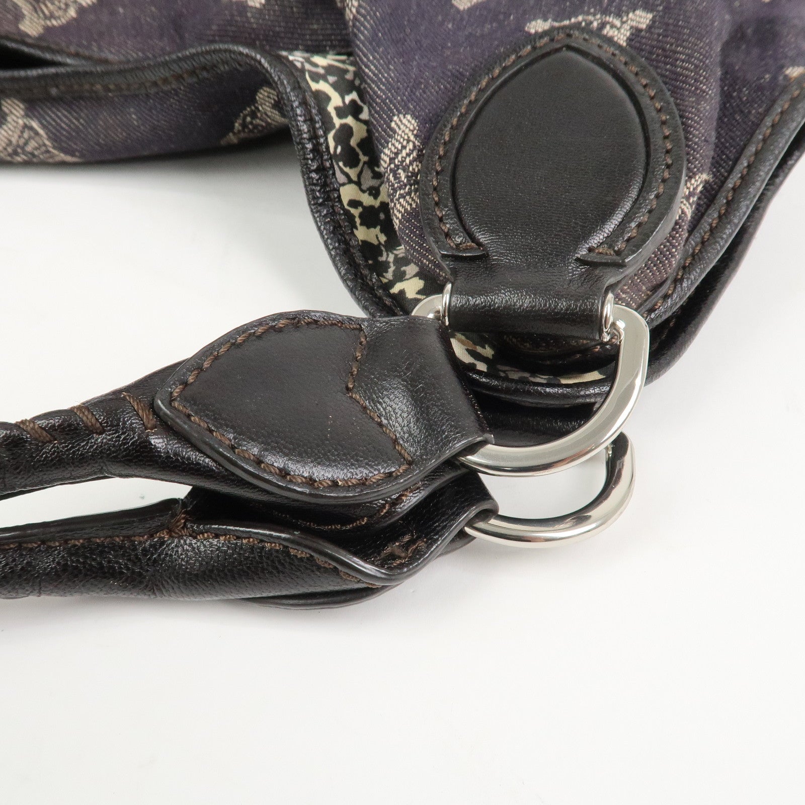 CELINE Macadam Denim Leather 2Way Shoulder Bag Indigo Blue Brown