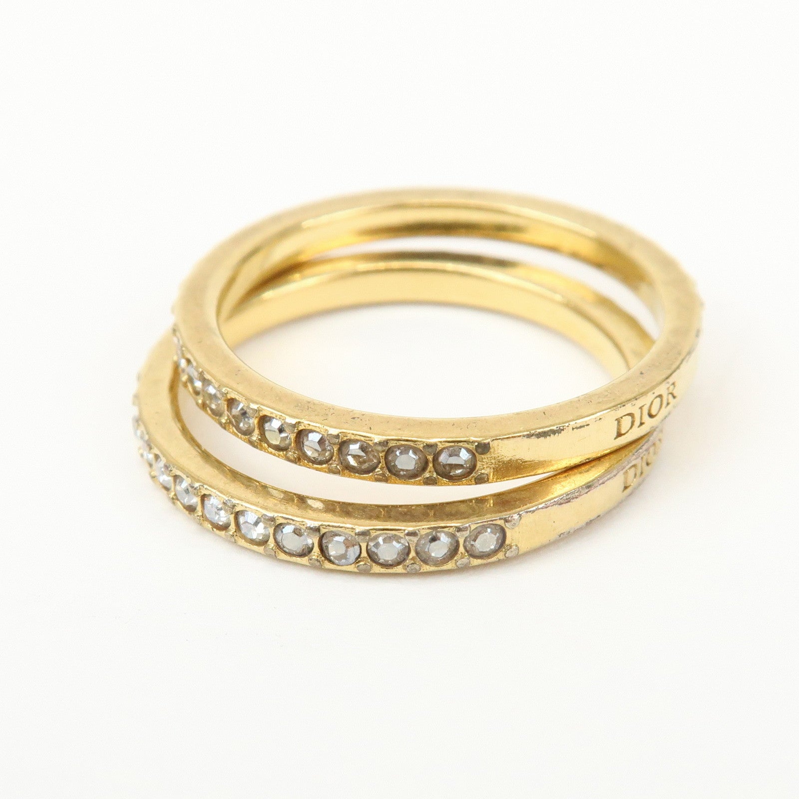 Christian Dior Code Metal Rhinestone Three-band Ring M Gold