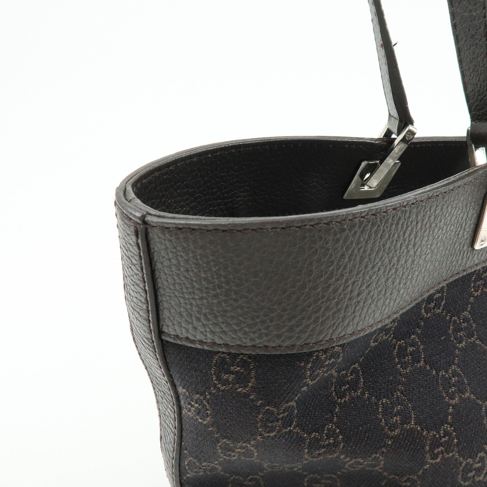 GUCCI GG Canvas Leather Tote Bag Shoulder Bag Black 289719