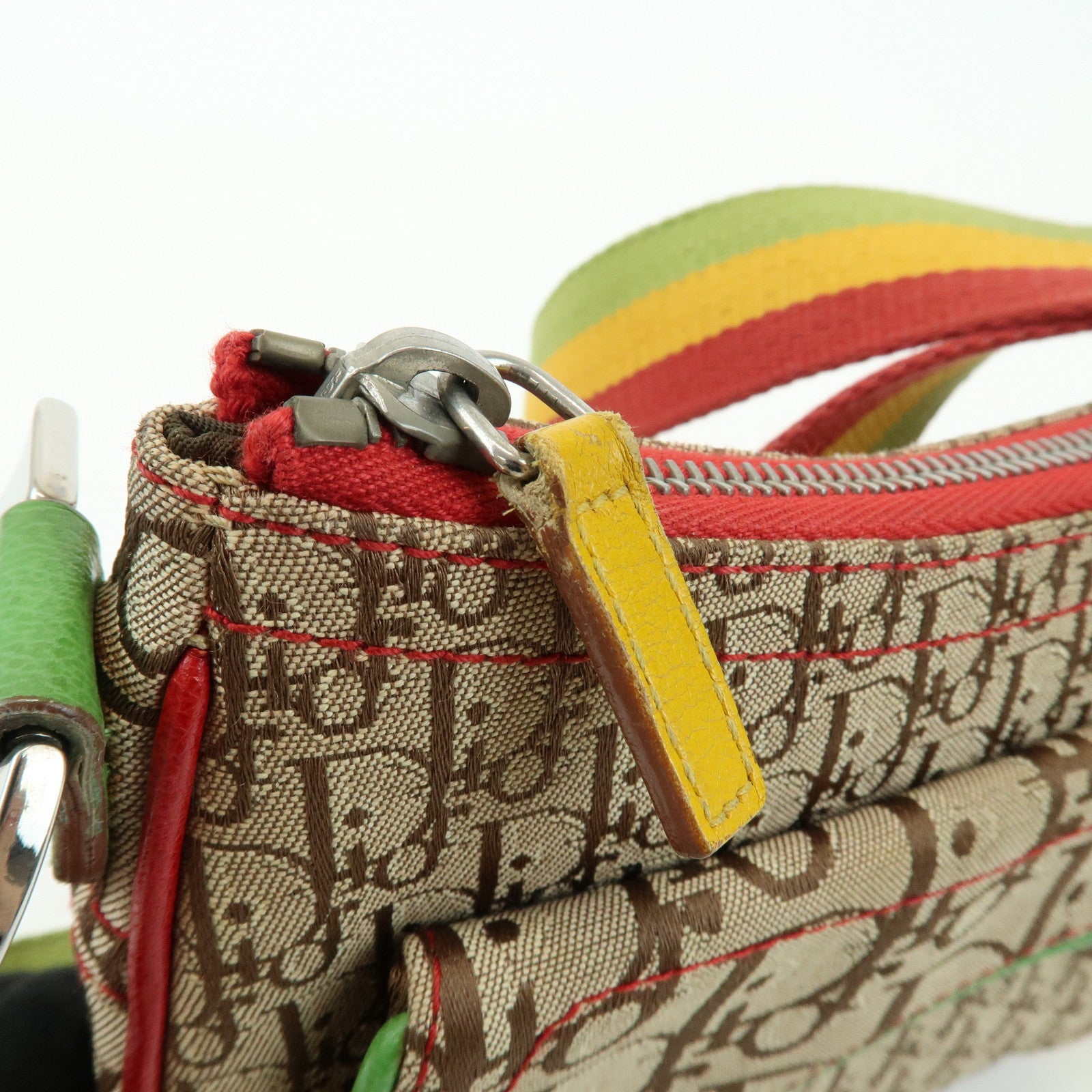 Christian Dior Trotter Canvas Leather Shoulder Bag Beige RastaColor