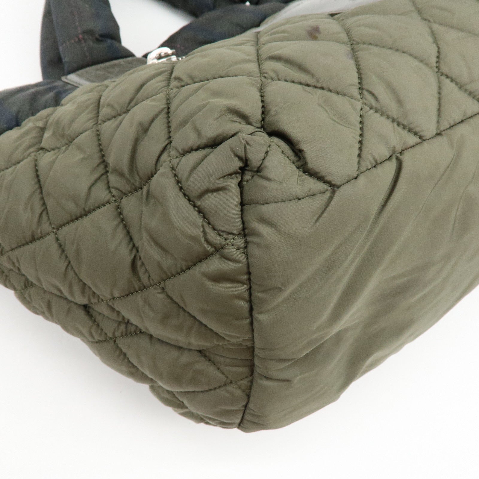 CHANEL COCO Cocoon PM Nylon Tote Bag Dark Green Plaid A48610