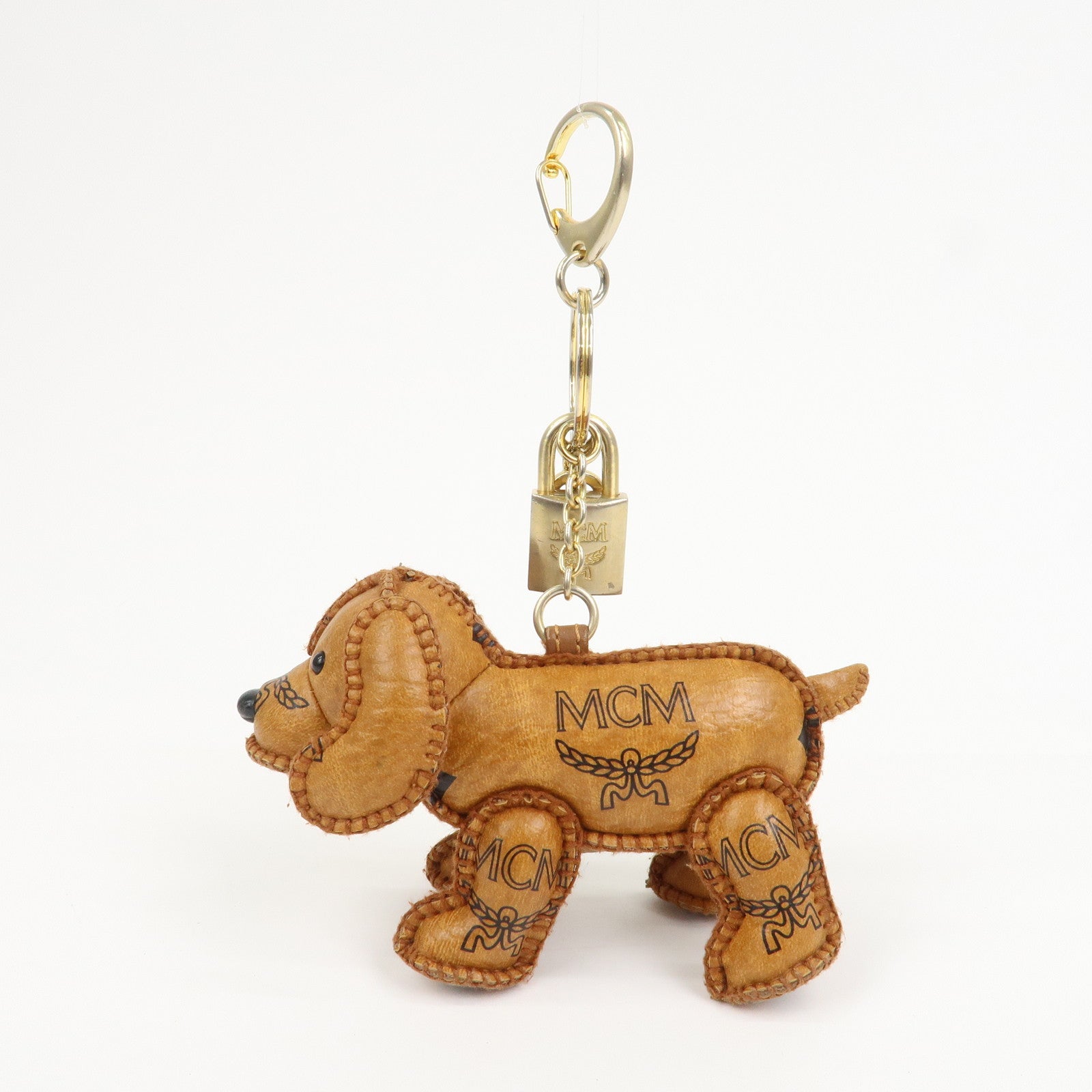 MCM Logo Leather Dog Charm Bag Charm Key Charm Brown