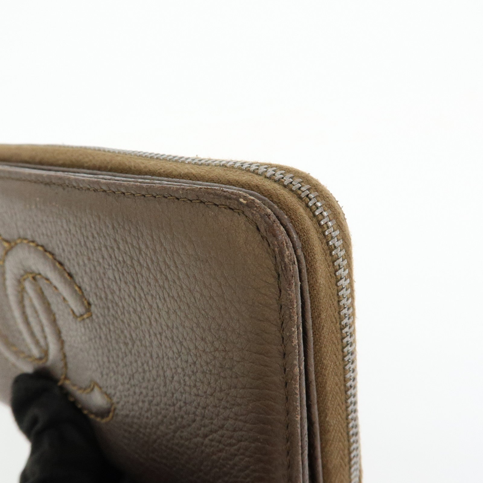 CHANEL COCO Mark Luxury Line Calf Leather Long Wallet Brown