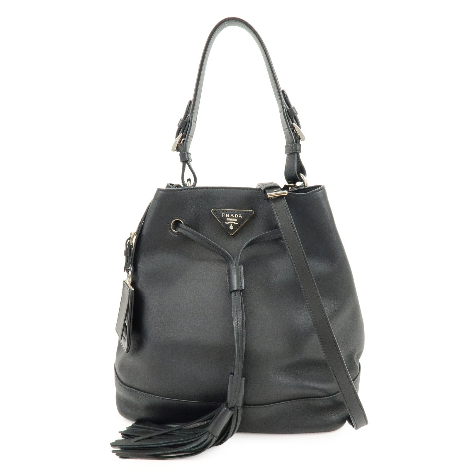 PRADA Triangle Logo City Calf Leather 2Way Bag Bucket Bag Black