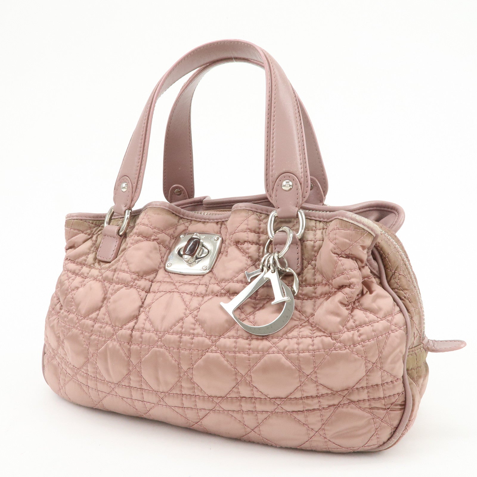 Christian Dior Canage Nylon Leather Hand Bag Pink