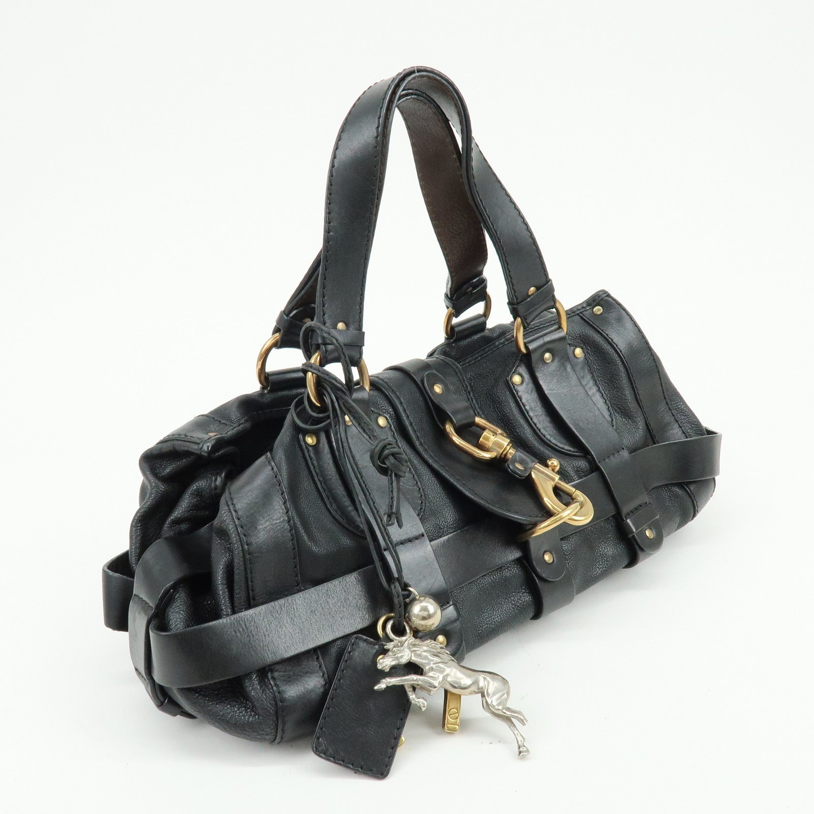 Chloe Kerala  Leather Tote Bag Hand Bag Horseshoe Charm Black