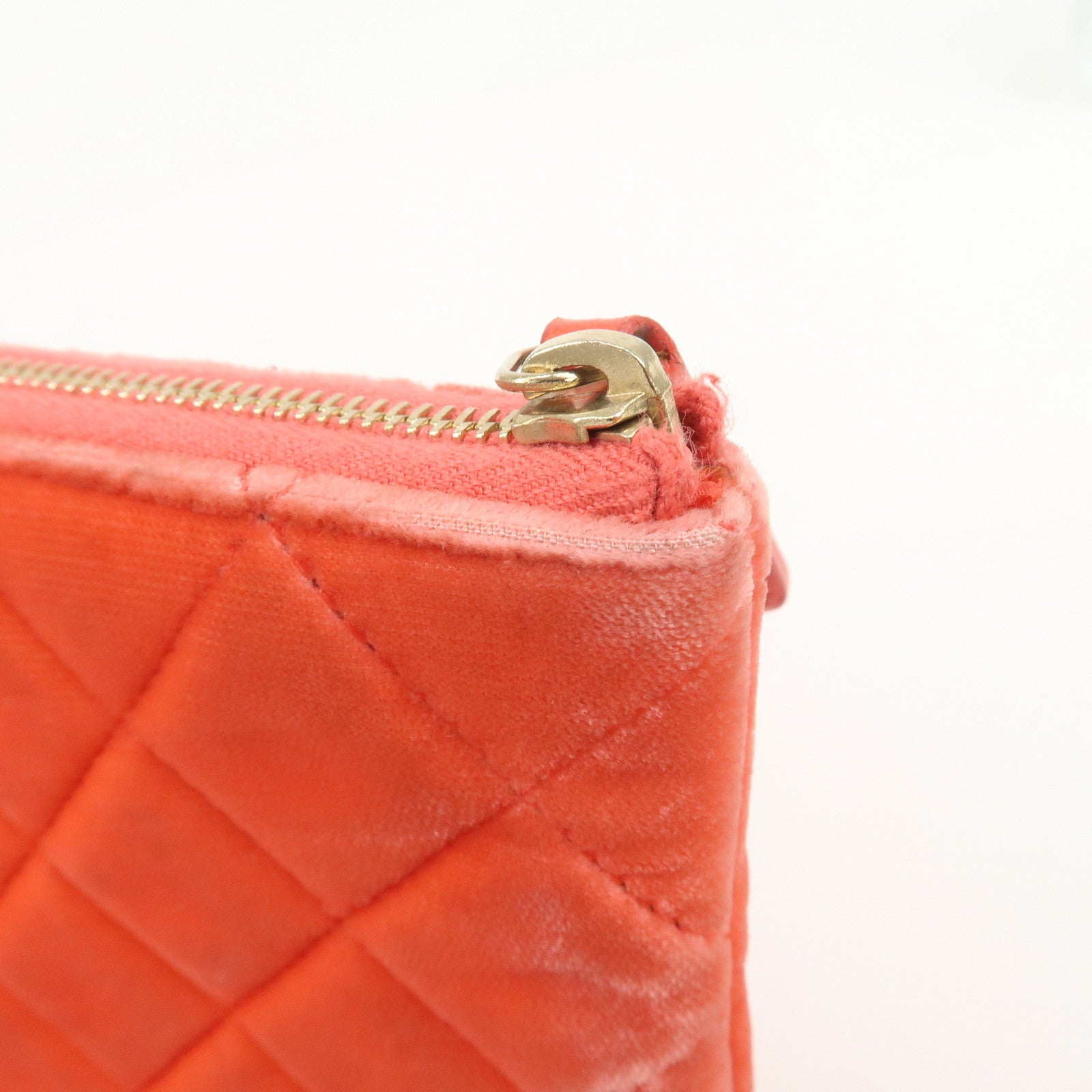 CHANEL COCO Mark Matelasse Velour Leather Clutch Bag Orange