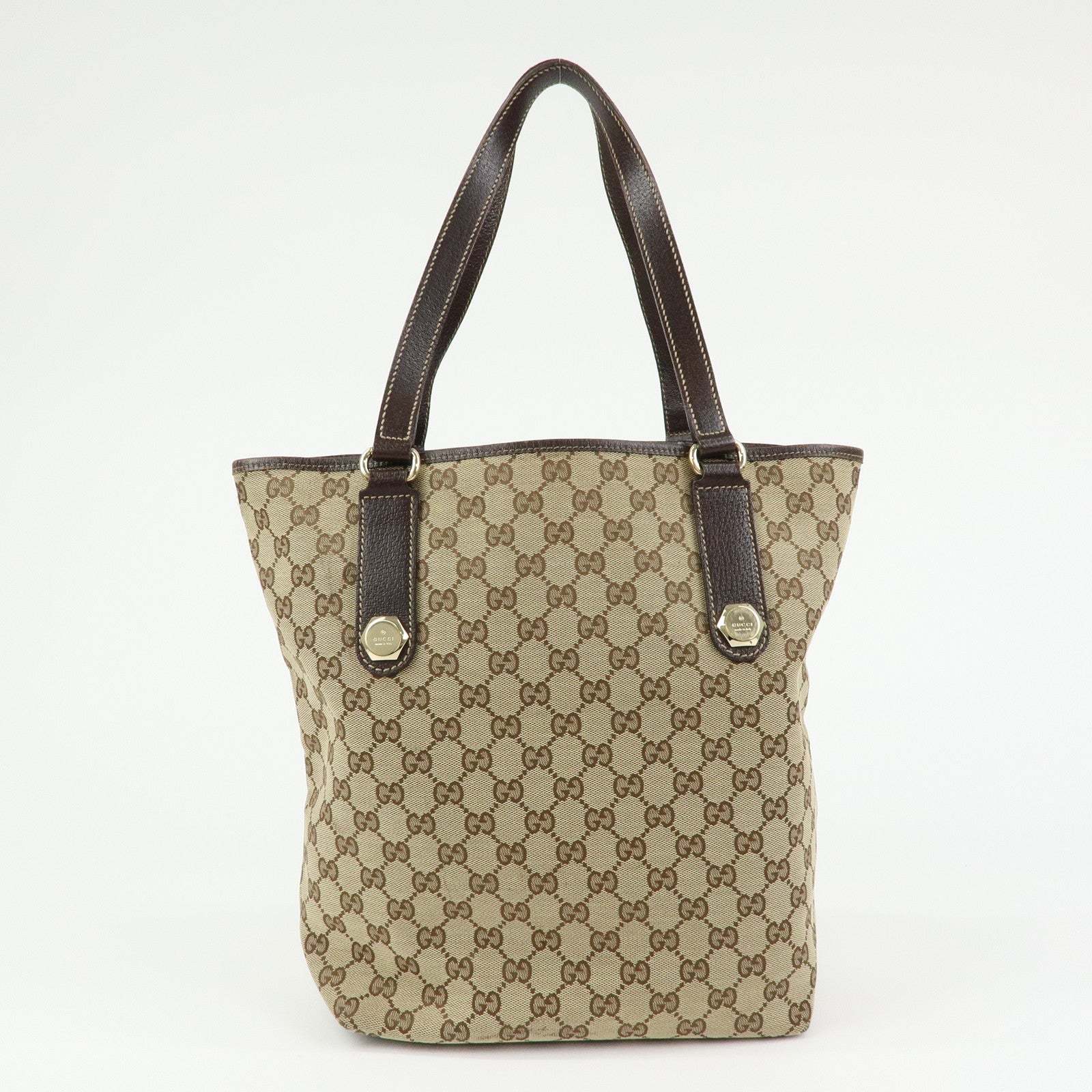 GUCCI GG Canvas Leather Tote Bag Shoulder Bag Beige Brown 153009