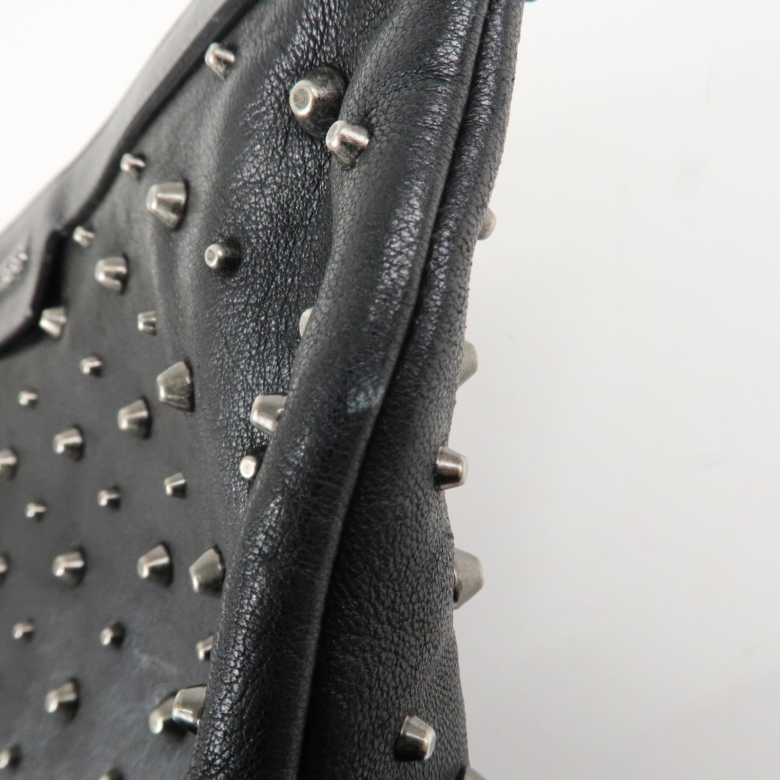 JIMMY CHOO Leather Studs Clutch Bag Black Silver HDW Used