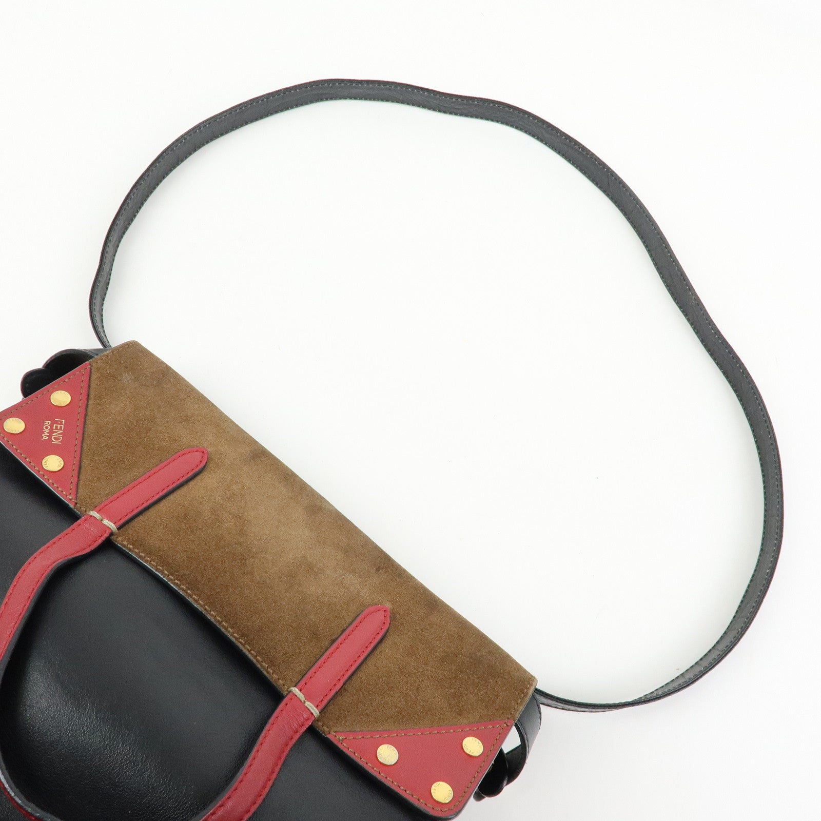 FENDI Flip Leather Suede 2Way Bag Hand Shoulder Bag Black 8BT302