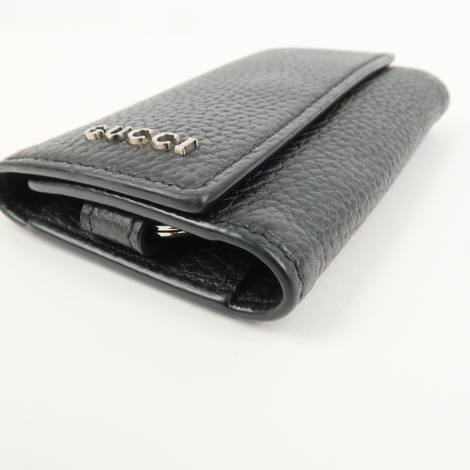 GUCCI Logo Leather 6 Rings Key Case Key Holder Black 771156