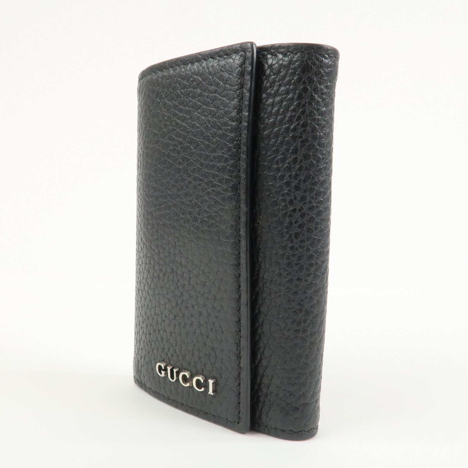 GUCCI Logo Leather 6 Rings Key Case Key Holder Black 771156