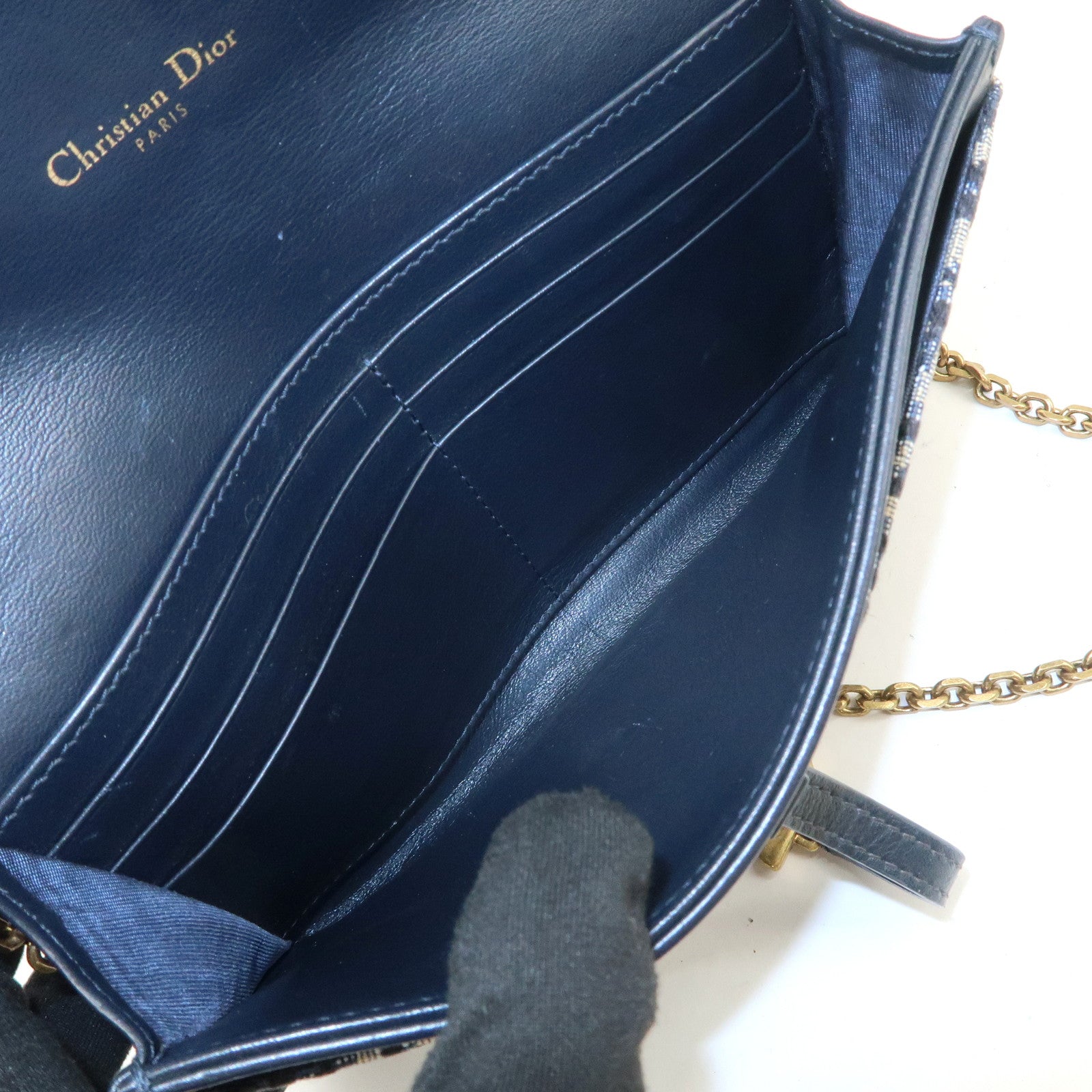 Christian Dior Jacquard Leather Saddle Small Chain Shoulder Wallet
