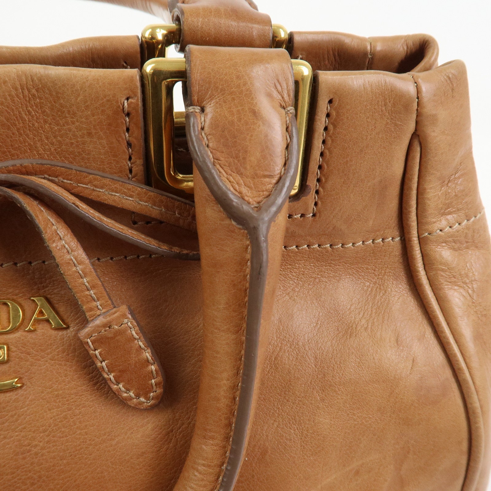 PRADA Ribbon Leather 2WAY Bag Hand Bag Shoulder Bag Brown BN2245
