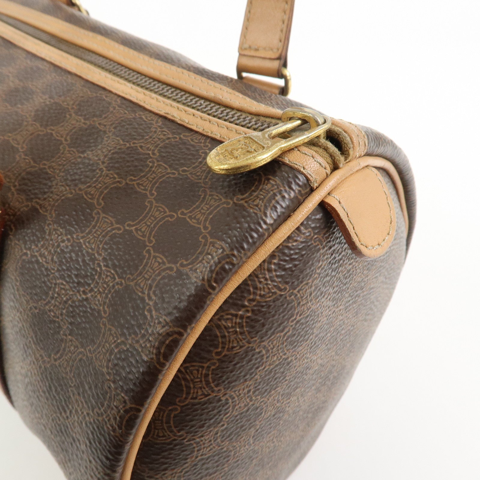 CELINE Macadam Canvas Leather Boston Bag Tote Bag Brown