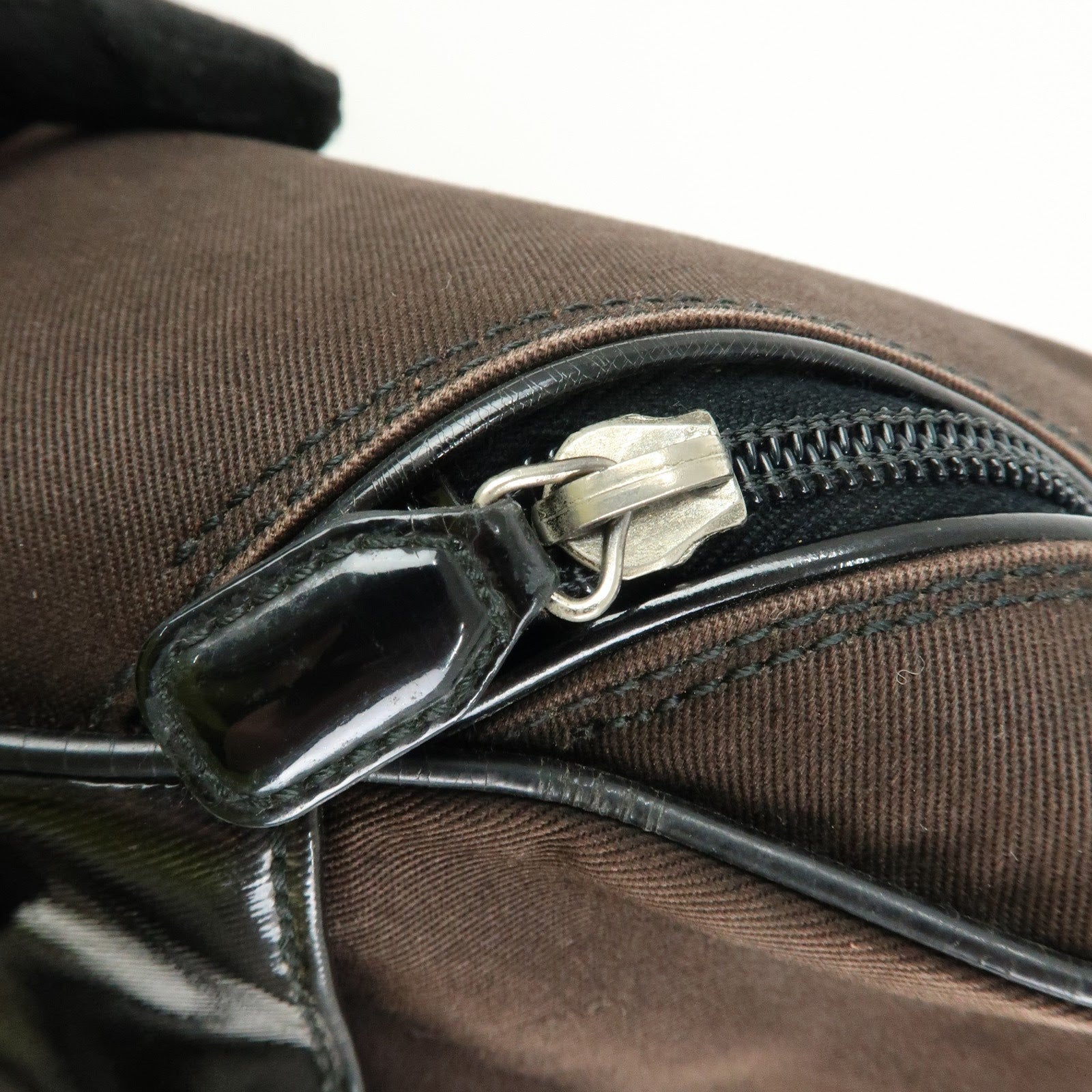 Christian Dior Canvas Patent Leather Boston Bag Hand Bag Brown