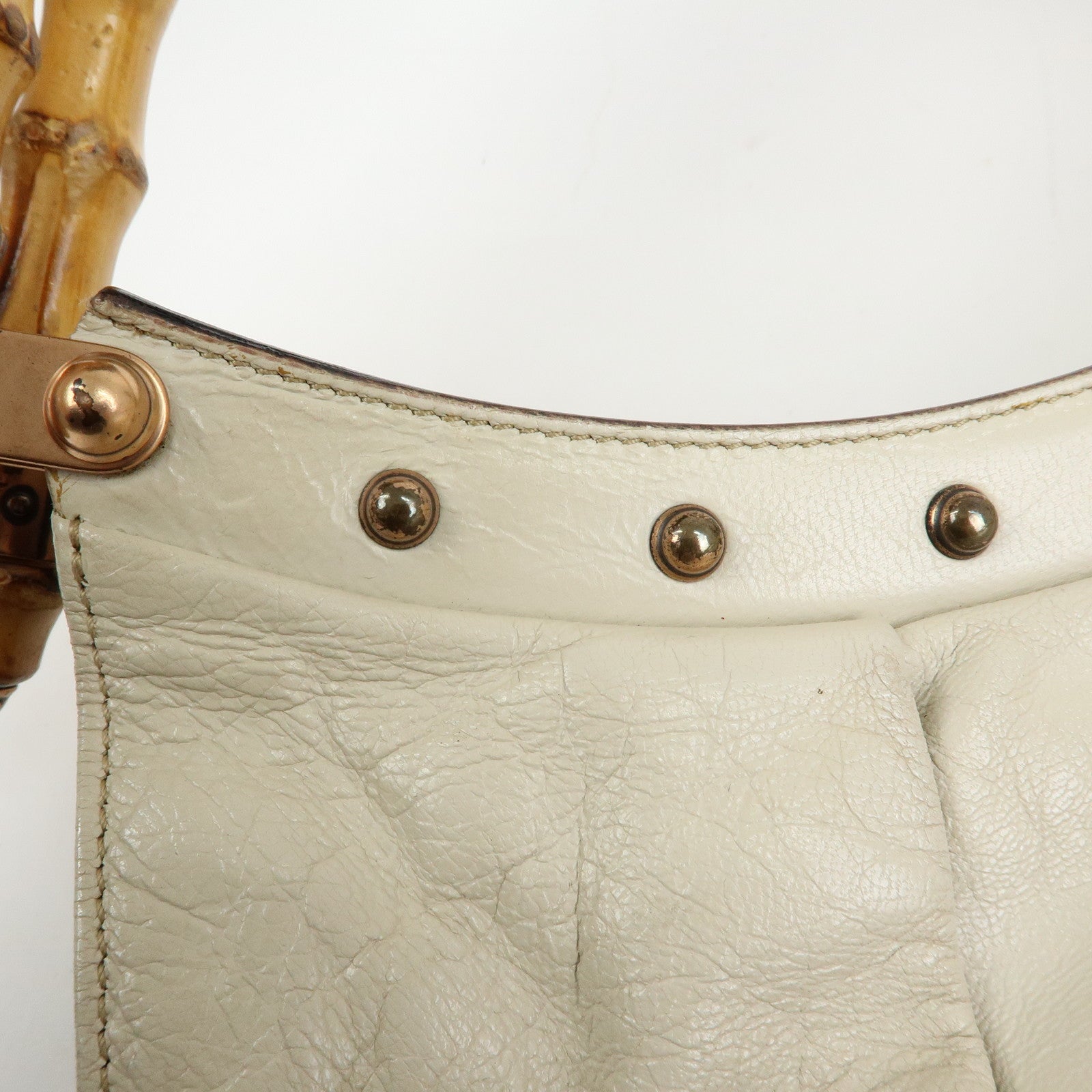 GUCCI Bamboo Leather Hand Bag Shoulder Bag Ivory 124293