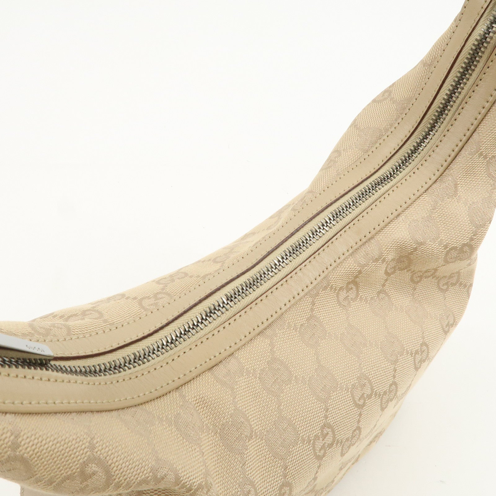 GUCCI GG Canvas Leather Shoulder Bag Hand Bag Beige Silver