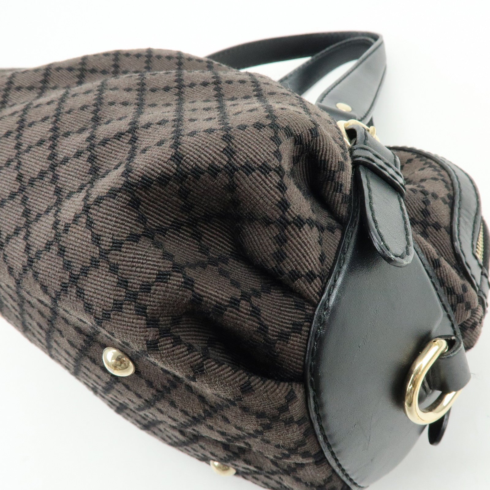 GUCCI Diamante Canvas Leather Shoulder Boston Bag Brown 269930