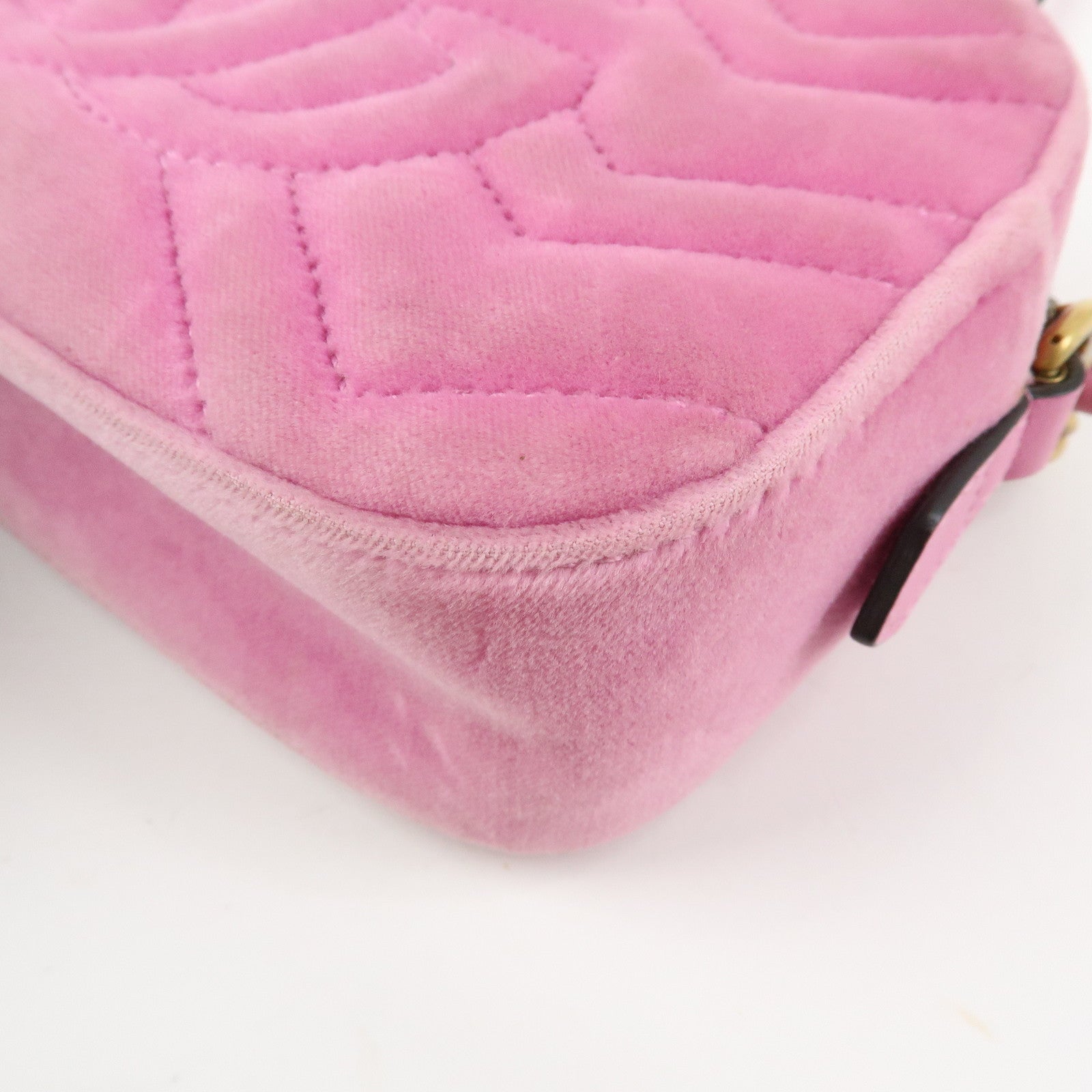 GUCCI GG Marmont Velvet Leather Rhinestone Shoulder Bag Pink 448065