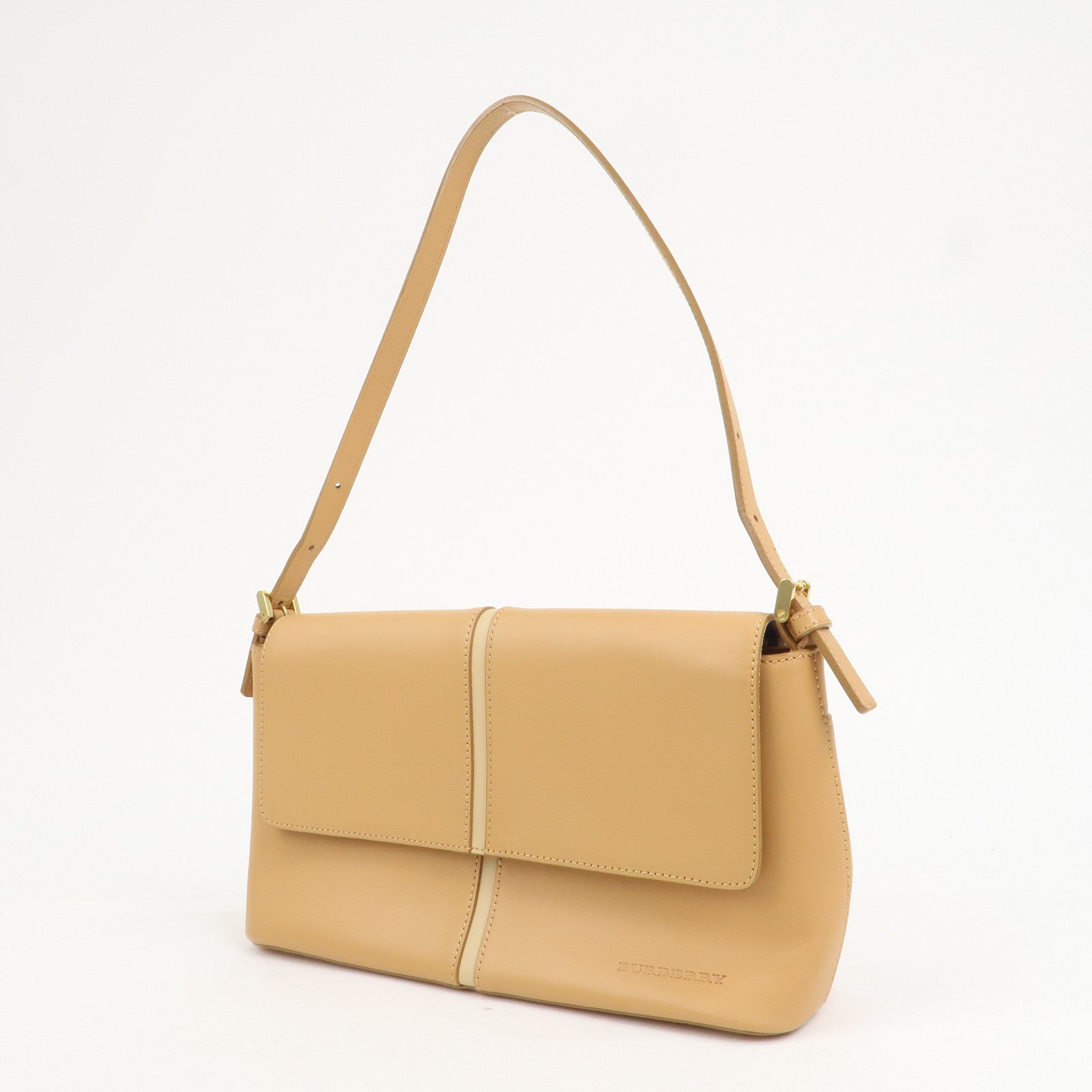 BURBERRY Leather Shoulder Bag Hand Bag Beige Gold HDW
