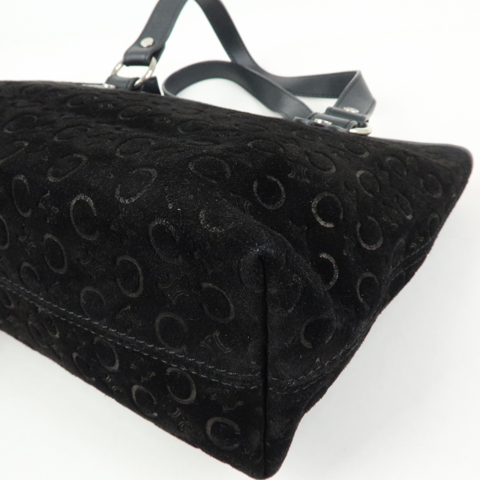 CELINE C Macadam Suede Leather Hand Bag Tote Bag Shoulder Bag Black