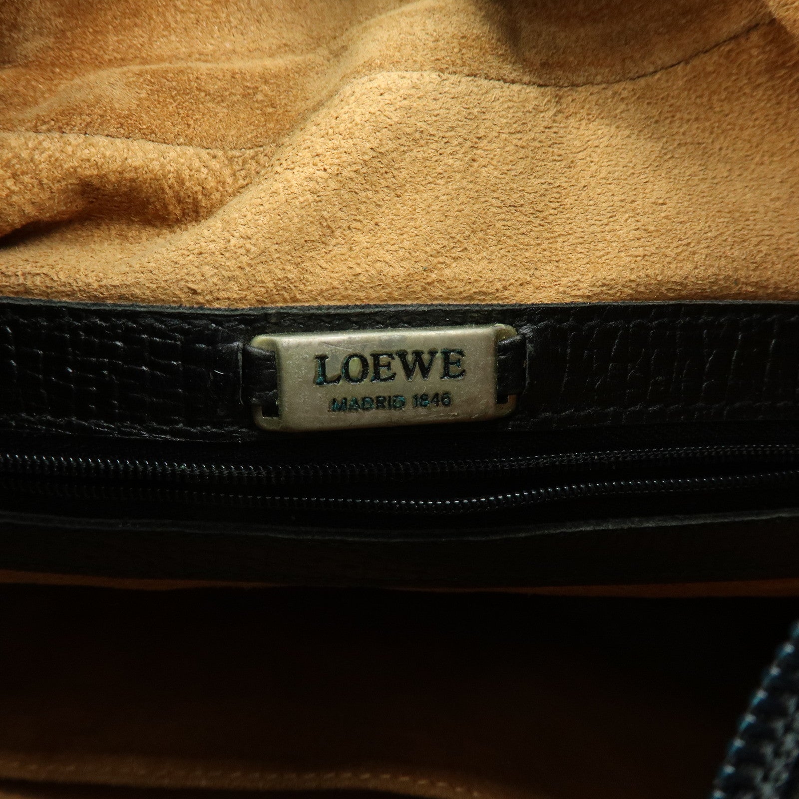 LOEWE Embossed Leather Shoulder Bag Hand Bag Black