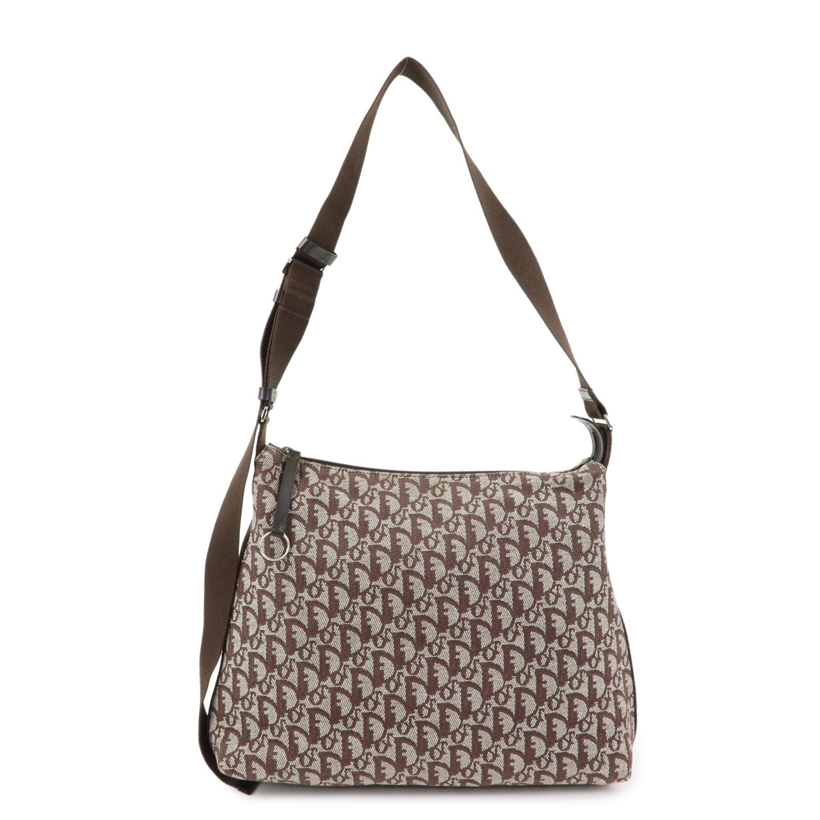 Christian Dior Trotter Jacquard Leather Shoulder Bag Brown