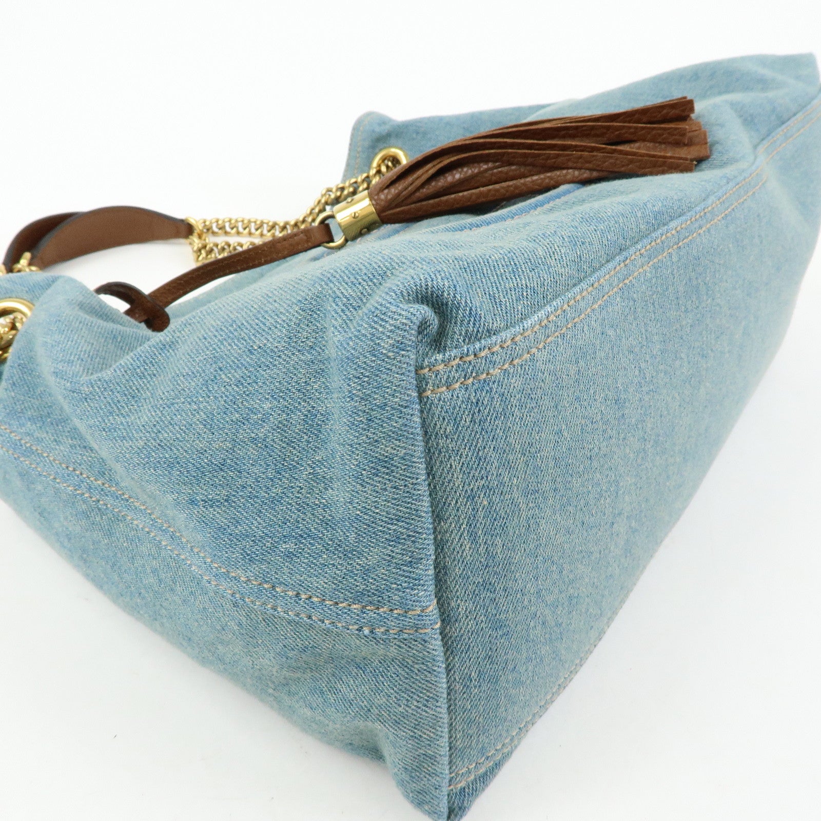 GUCCI SOHO Interlocking G Denim Leather Chain Shoulder Bag 308982