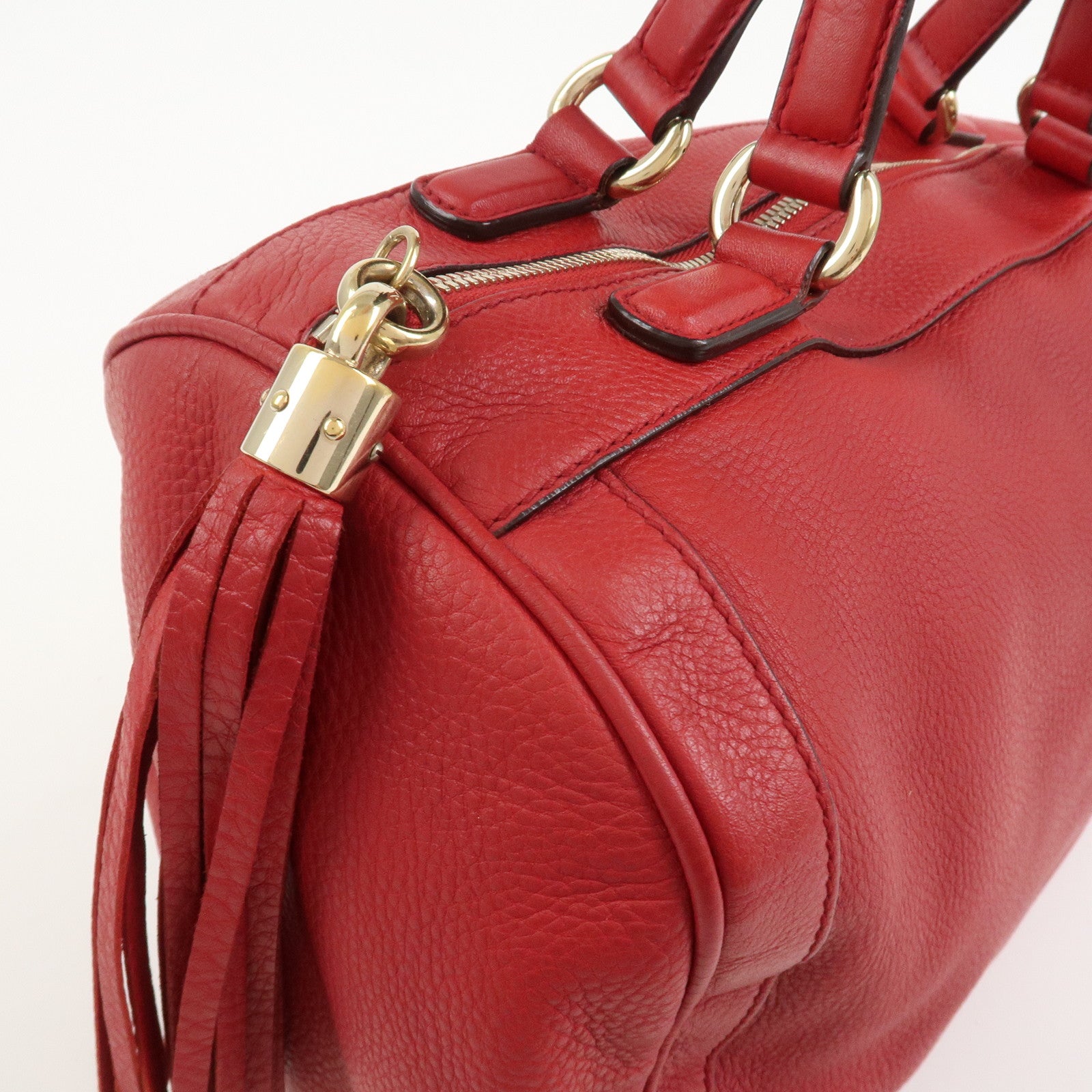 GUCCI SOHO Interlocking G Leather Boston Bag Hand Bag Red 282302