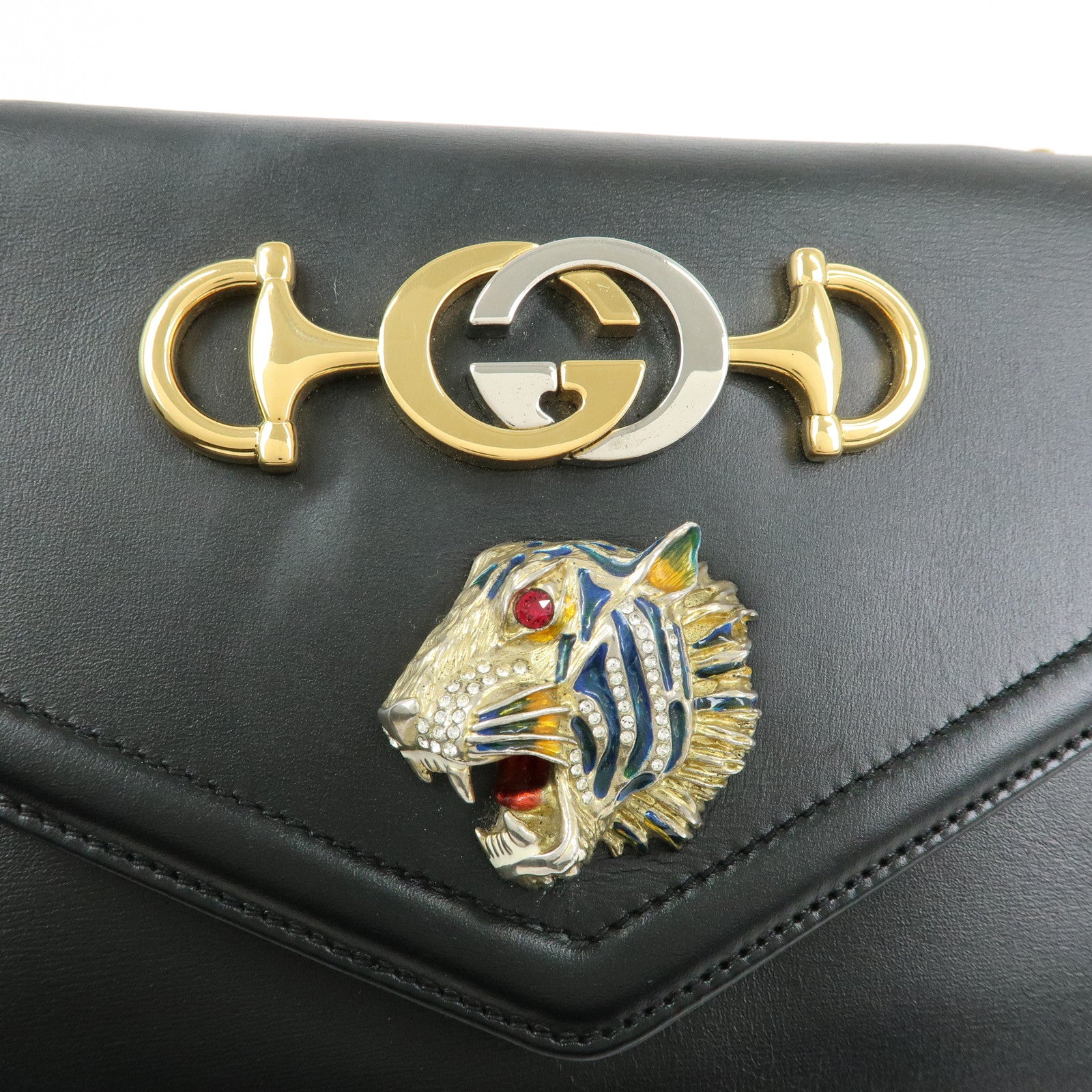 GUCCI Raja Horsebit Interlocking G Chain Shoulder Bag Black 537241