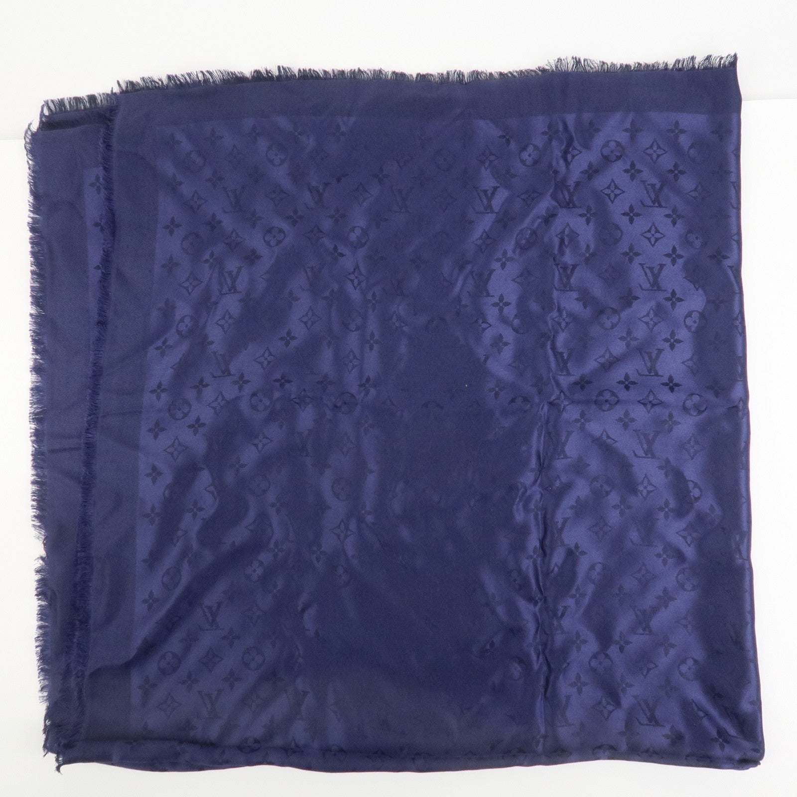 Louis Vuitton Monogram Silk Wool Scarf Shawl Bleu Nuit M72412