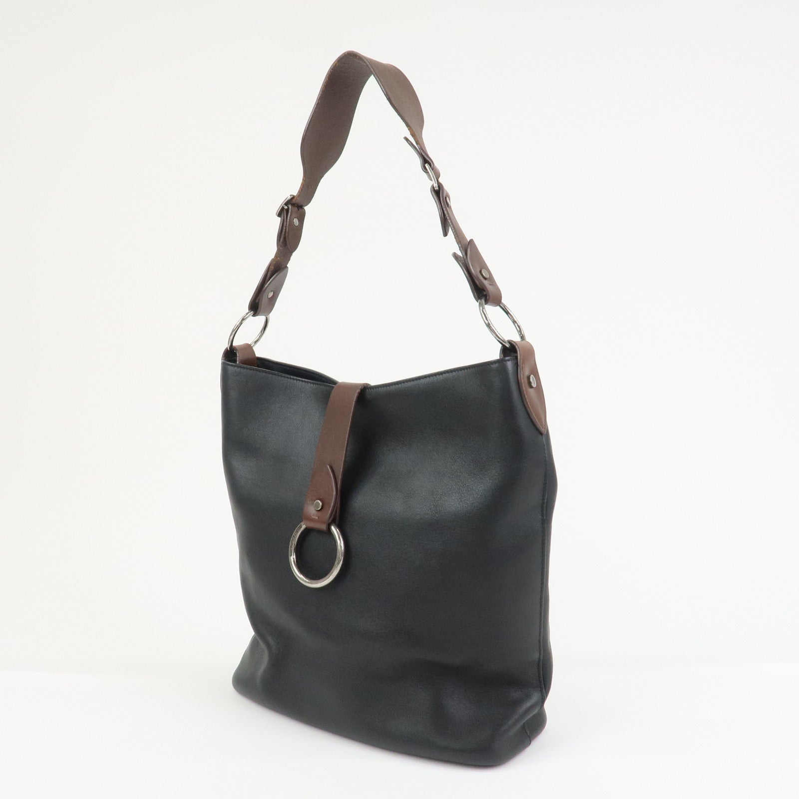 SAINT LAURENT PARIS Leather Shoulder Bag Black Brown