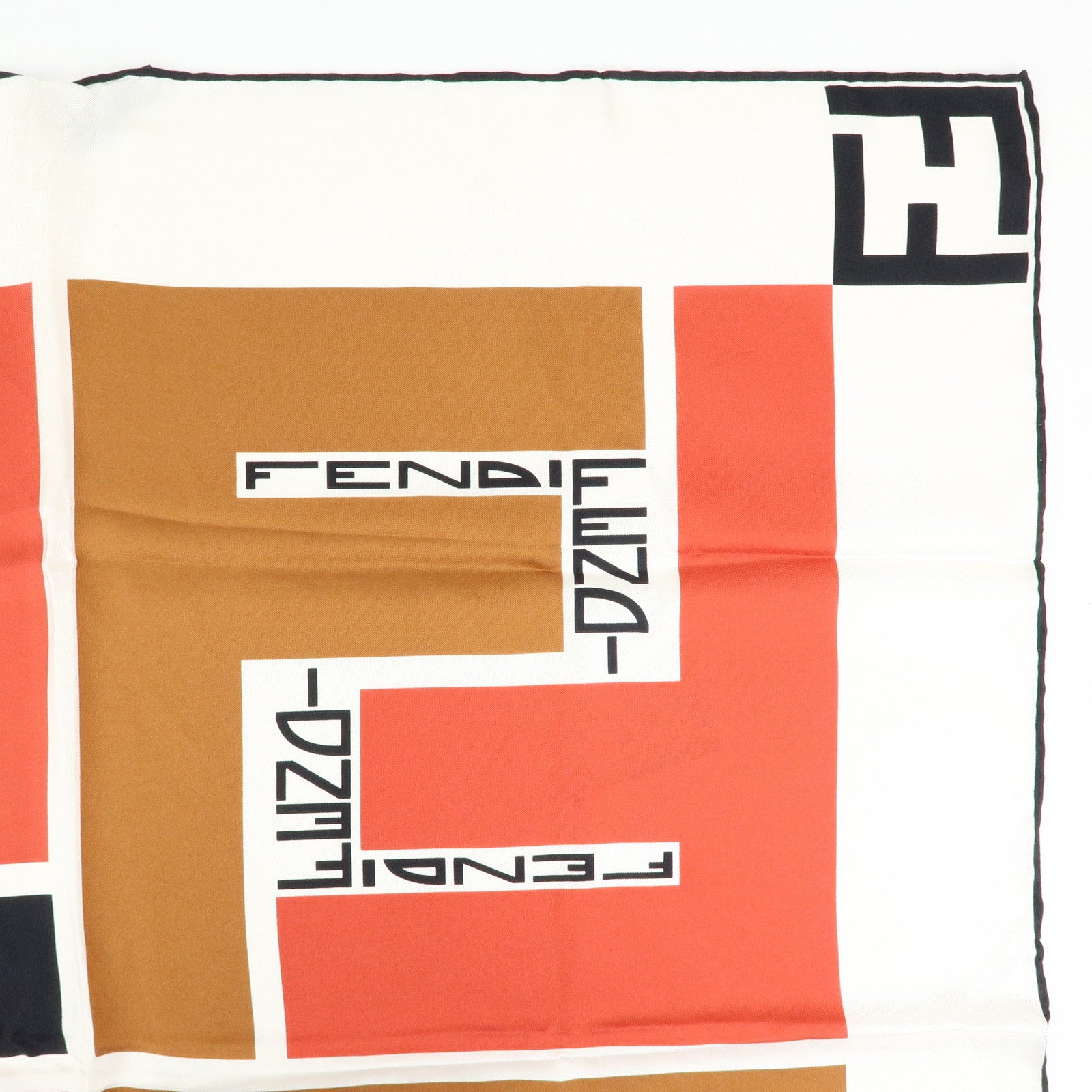 FENDI Zucca Silk 100% Scarf White Black Brown Red