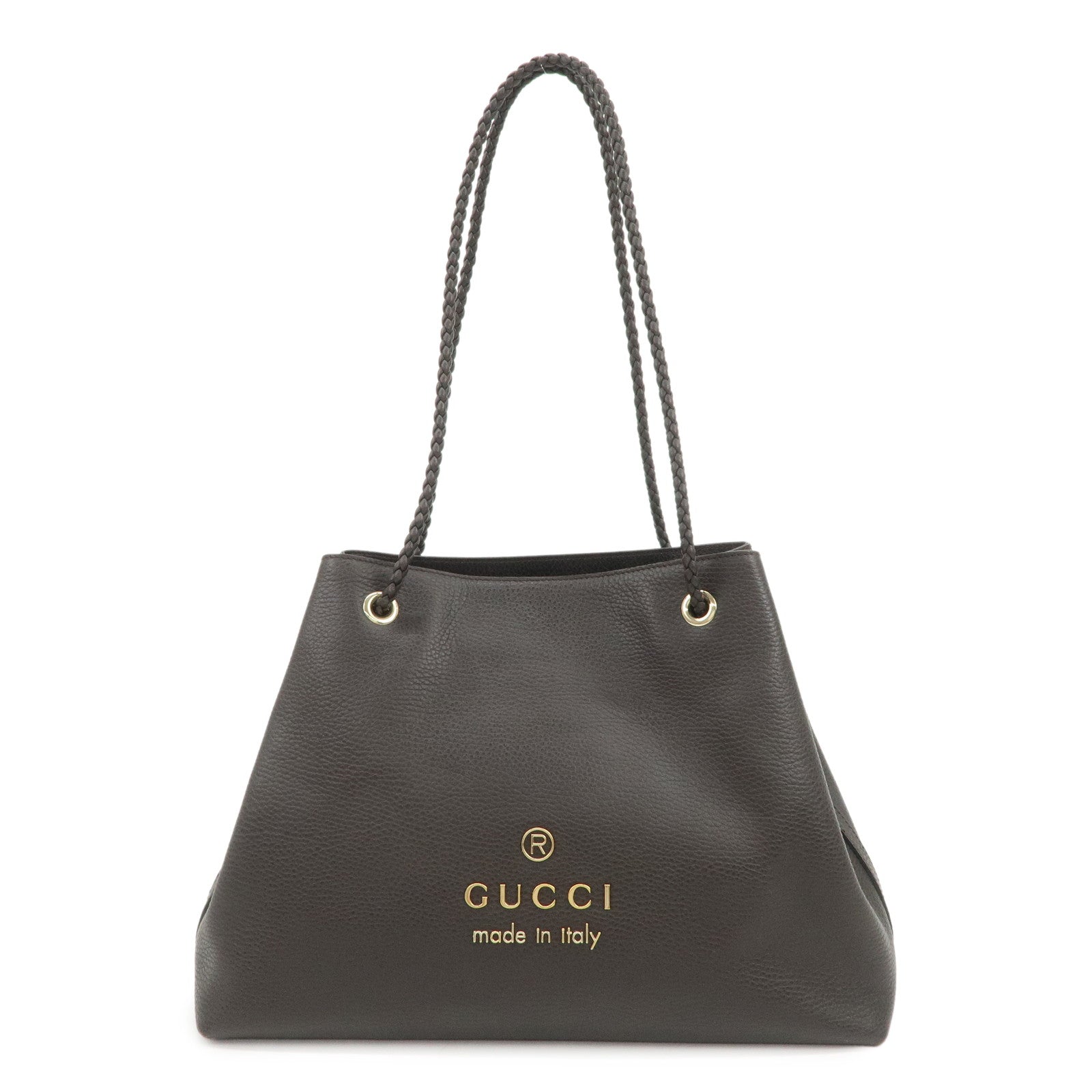 GUCCI Logo Leather Tote Bag Shoulder Bag Dark Brown 419689