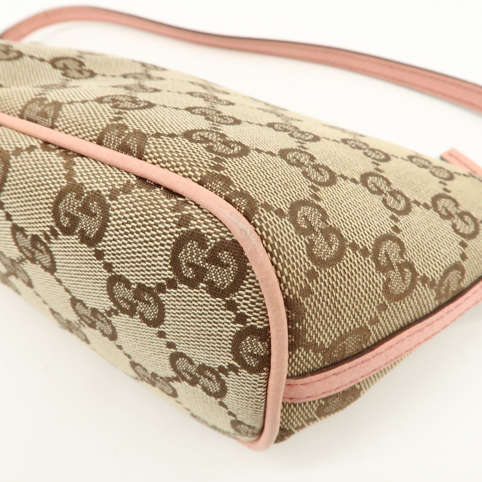 GUCCI Boat Bag GG Monogram Canvas Leather Hand Bag Brown Pink 07198
