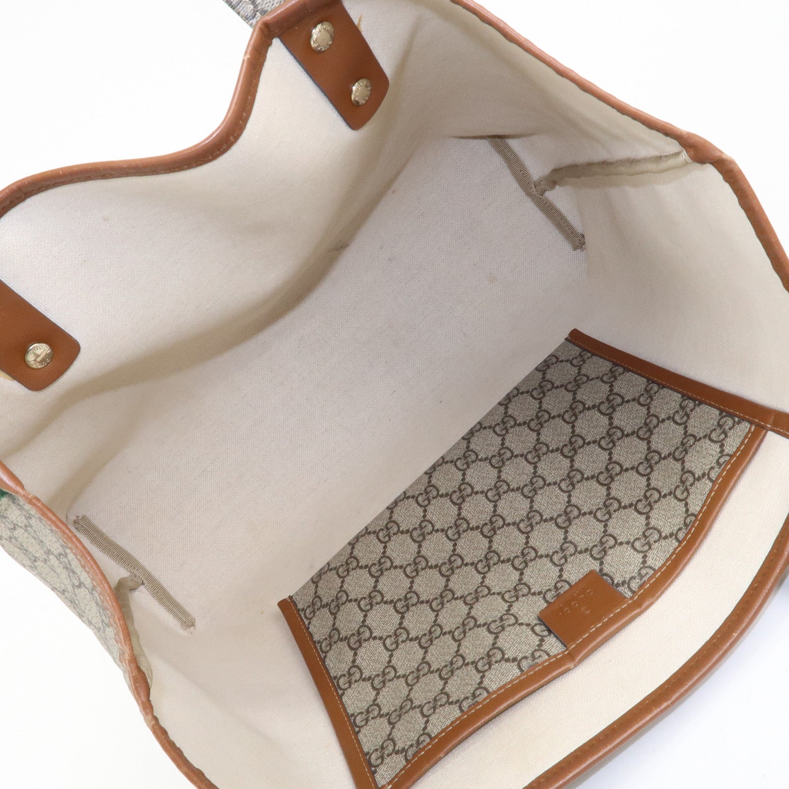 GUCCI GG Supreme Sherry Leather Tote Bag Beige Brown 211134