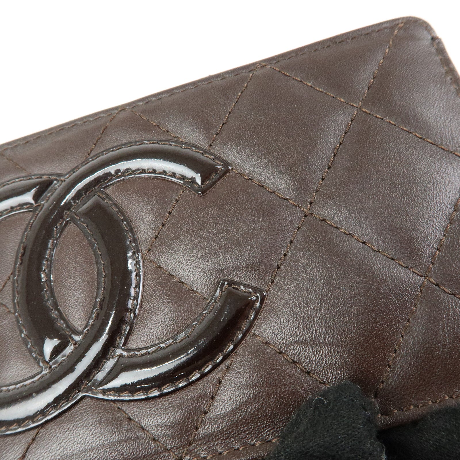 CHANEL Cambon Line COCO Mark Lamb Skin Leather Card Case A26725
