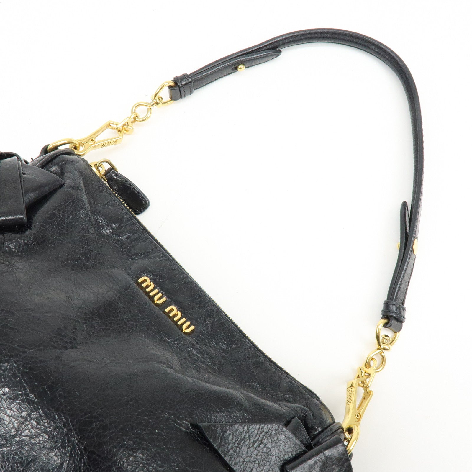 ショルダーバッグ miu miu side ribbon leather shoulder bag MIU MIU Leather Side Ribbon Mini Shoulder Bag Hand Bag Black 5N1557