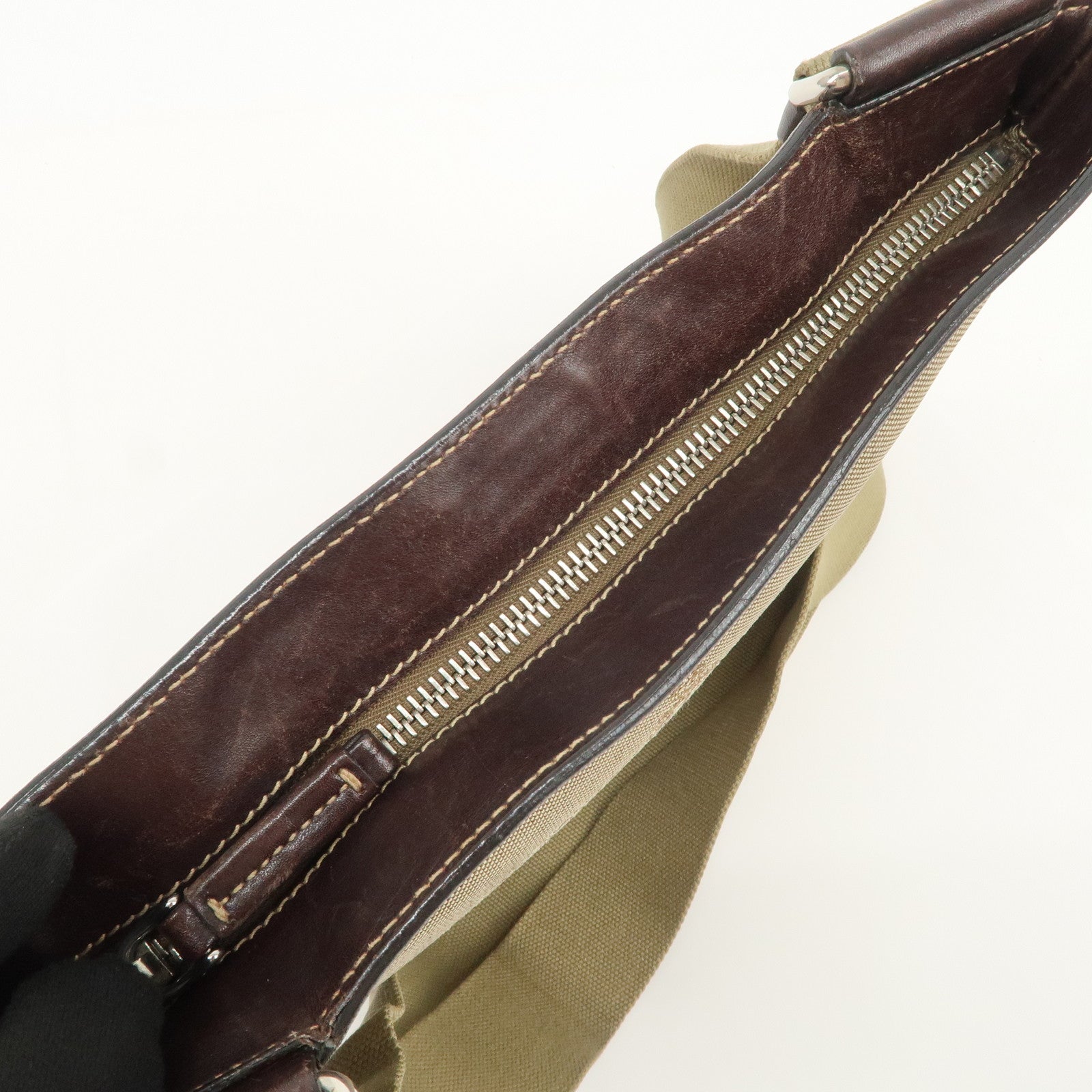 PRADA Logo Jacquard Leather Shoulder Bag Beige Brown BT0537