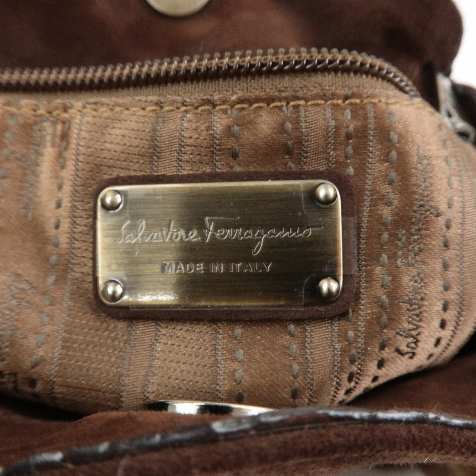 Ferragamo Gancini Suede Fur Hand Bag Brown BW-21 B372