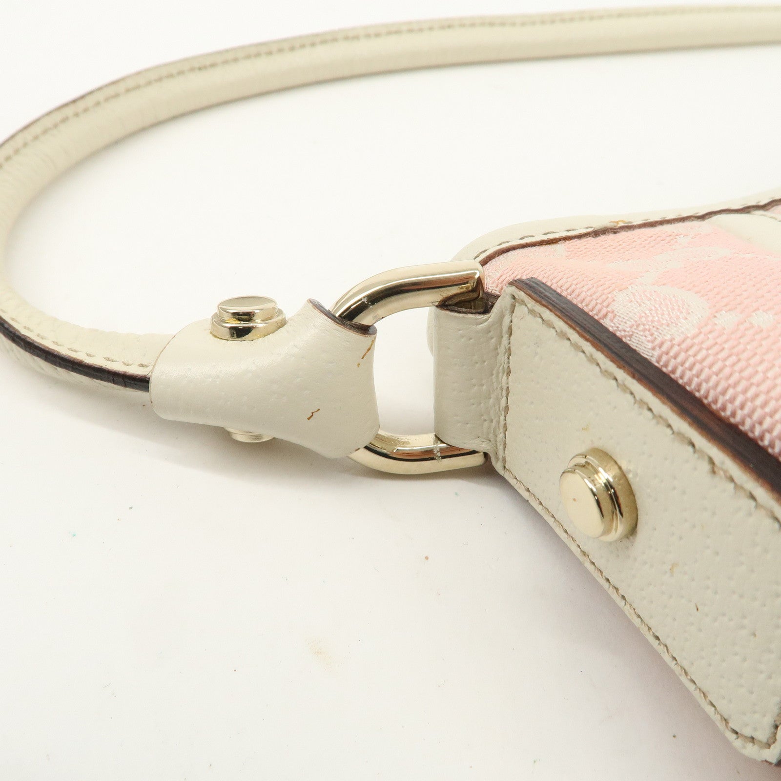GUCCI Abbey GG Canvas Leather One Shoulder Bag Pink White 130939 Used