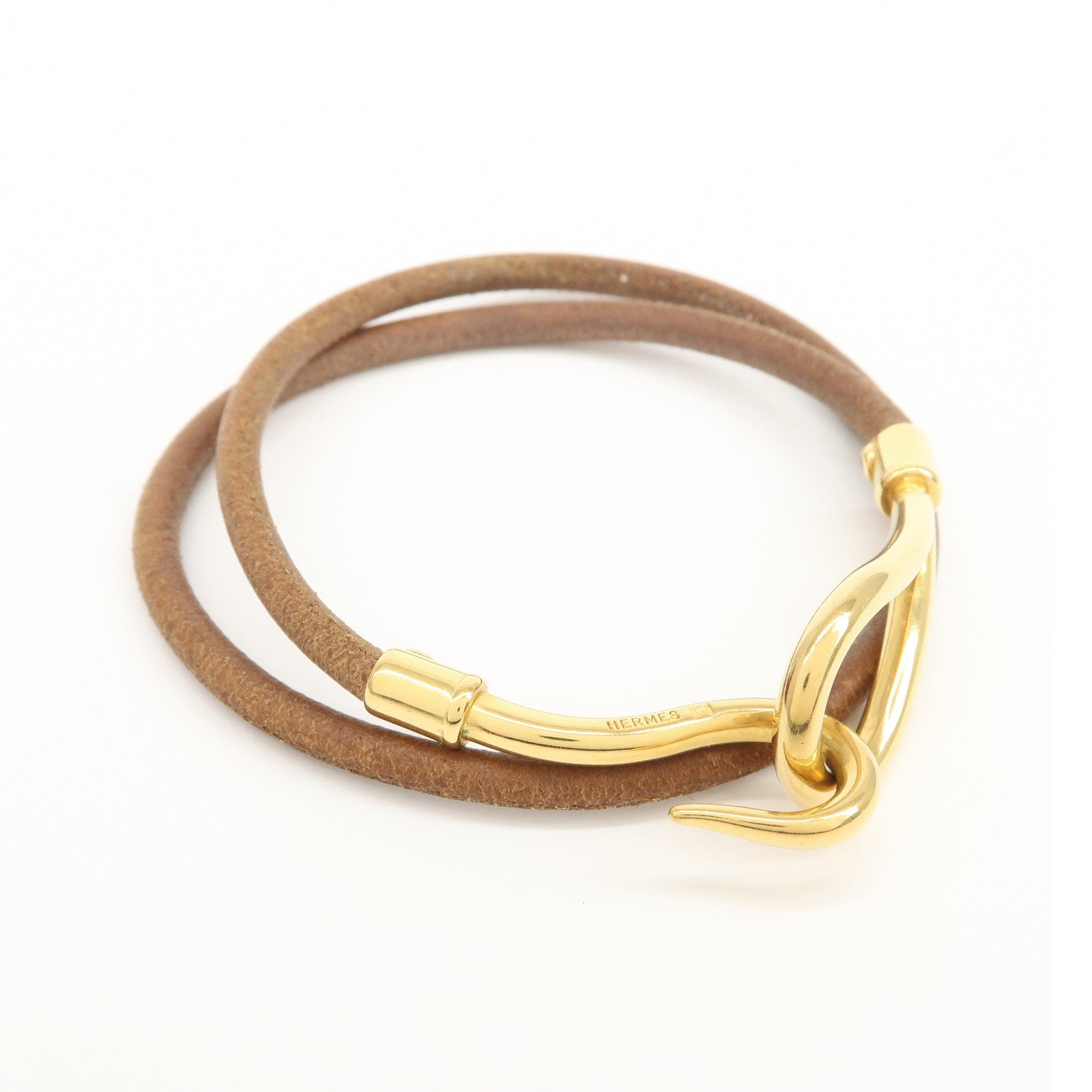 HERMES Jumbo Leather Metal Choker Bracelet Brown